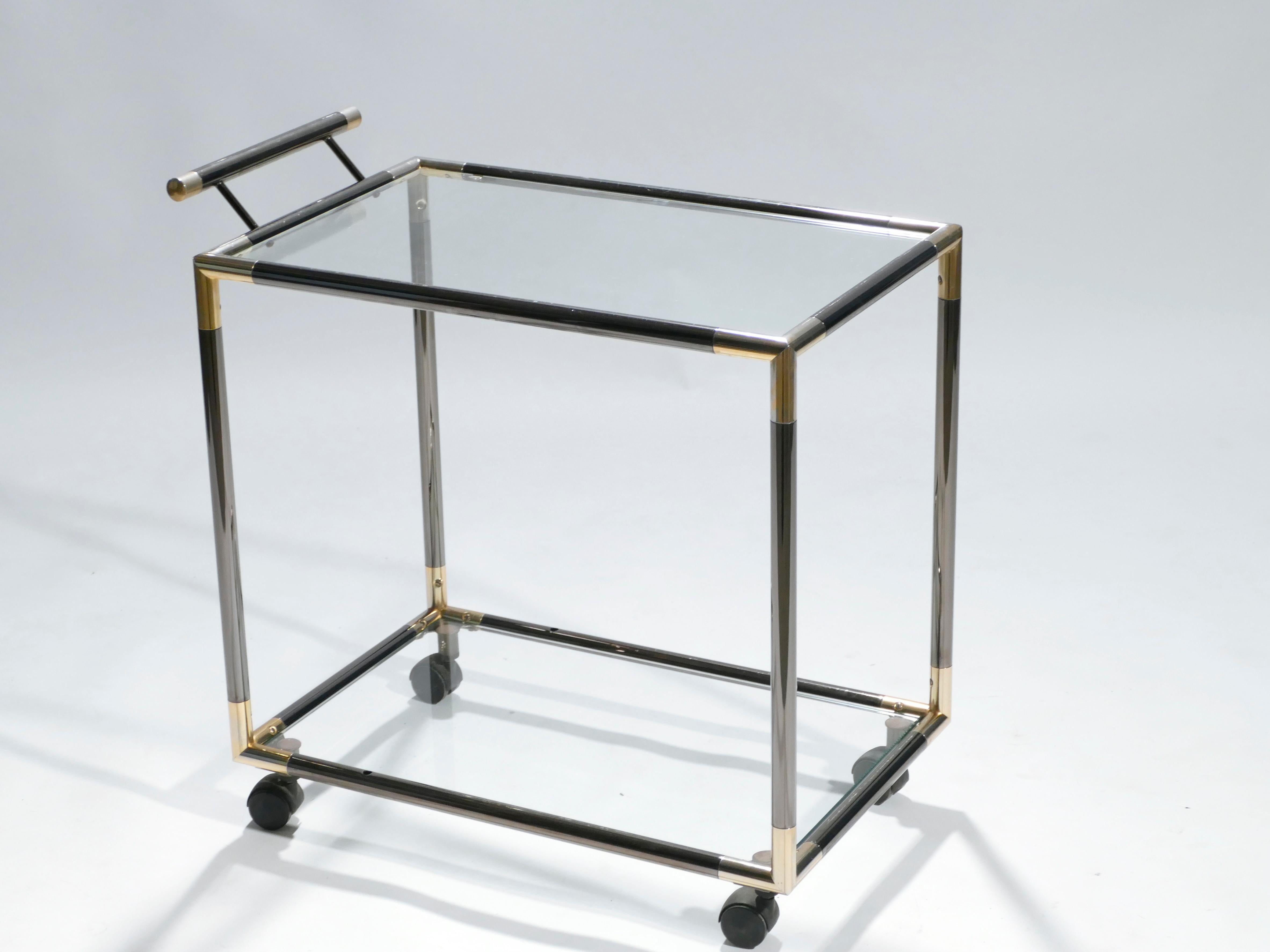 Late 20th Century French Gunmetal and Brass Bar Cart, 1970s