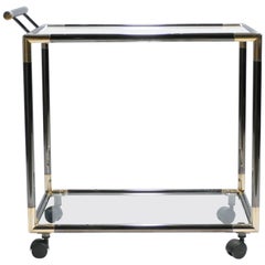 French Gunmetal and Brass Bar Cart, 1970s
