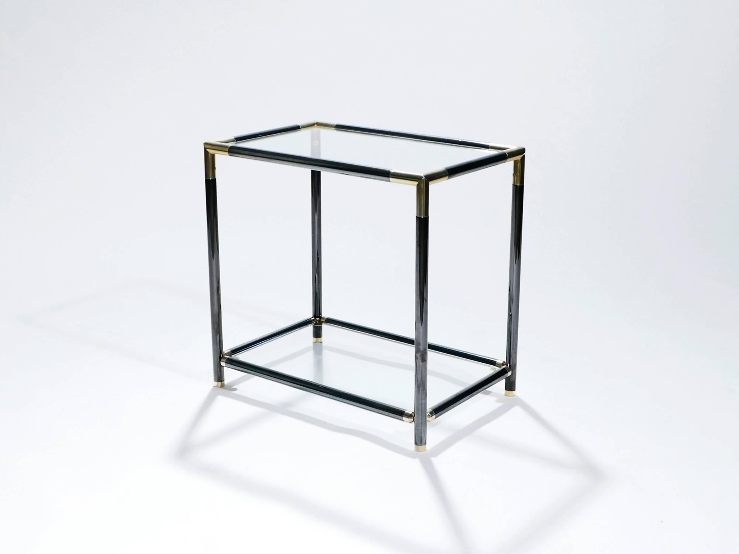 French Gunmetal and Brass End Tables, 1970s In Excellent Condition In Paris, IDF