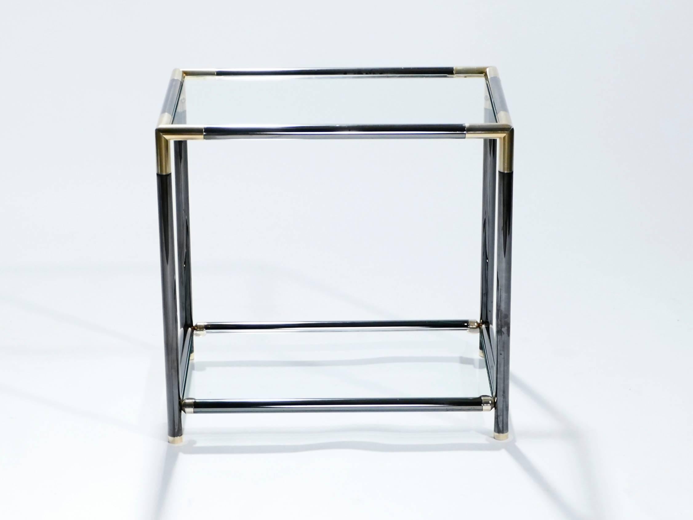 Late 20th Century French Gunmetal and Brass End Tables, 1970s