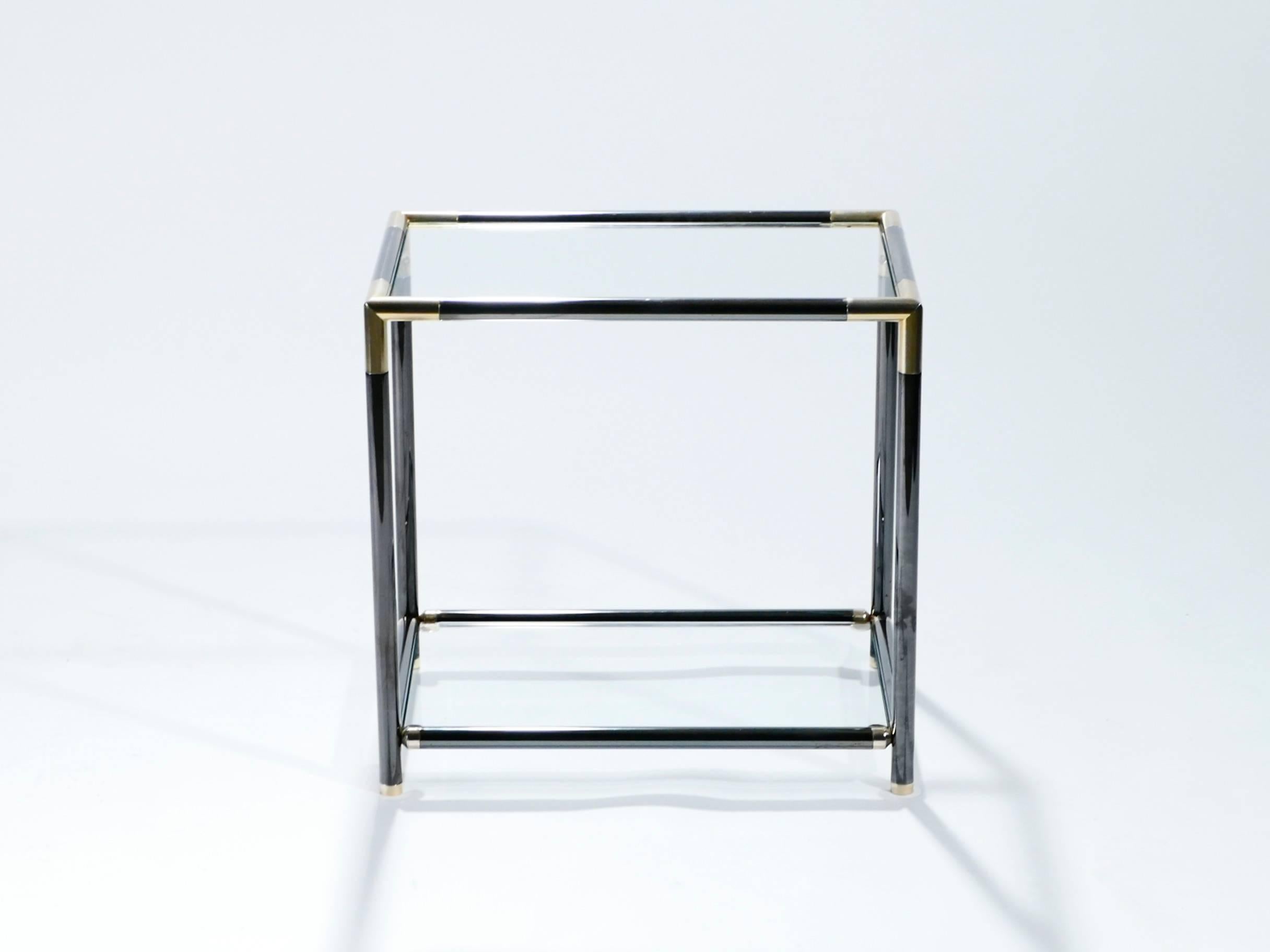 French Gunmetal and Brass End Tables, 1970s 1