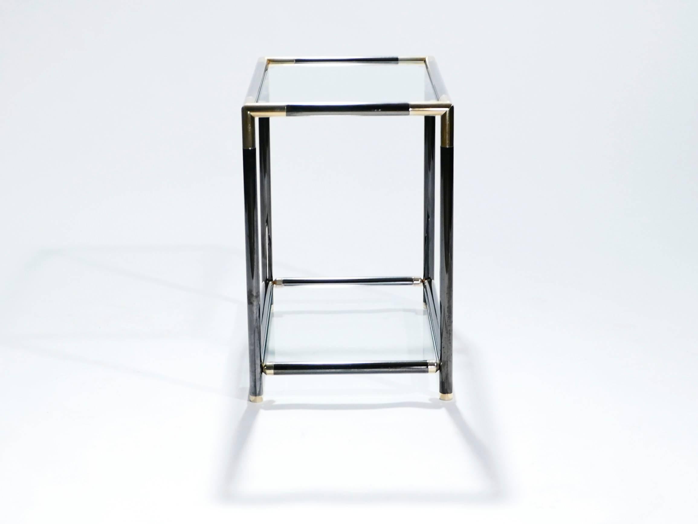 French Gunmetal and Brass End Tables, 1970s 2