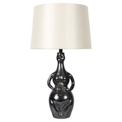 French Gunmetal Glazed Figurative Table Lamp