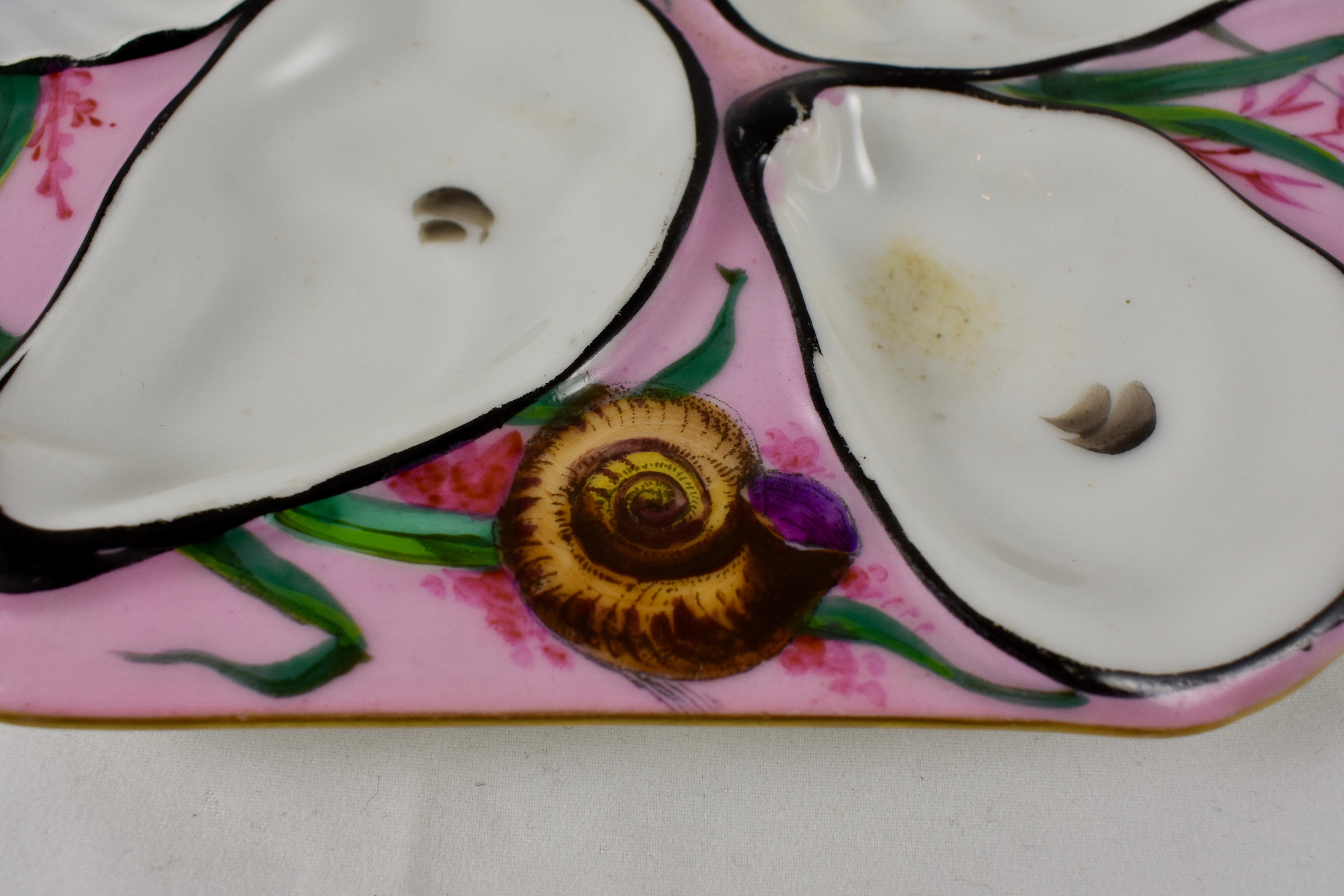 French Provincial French Gutherz Limoges Porcelain Hand Painted Pink and Shells Oyster Plate