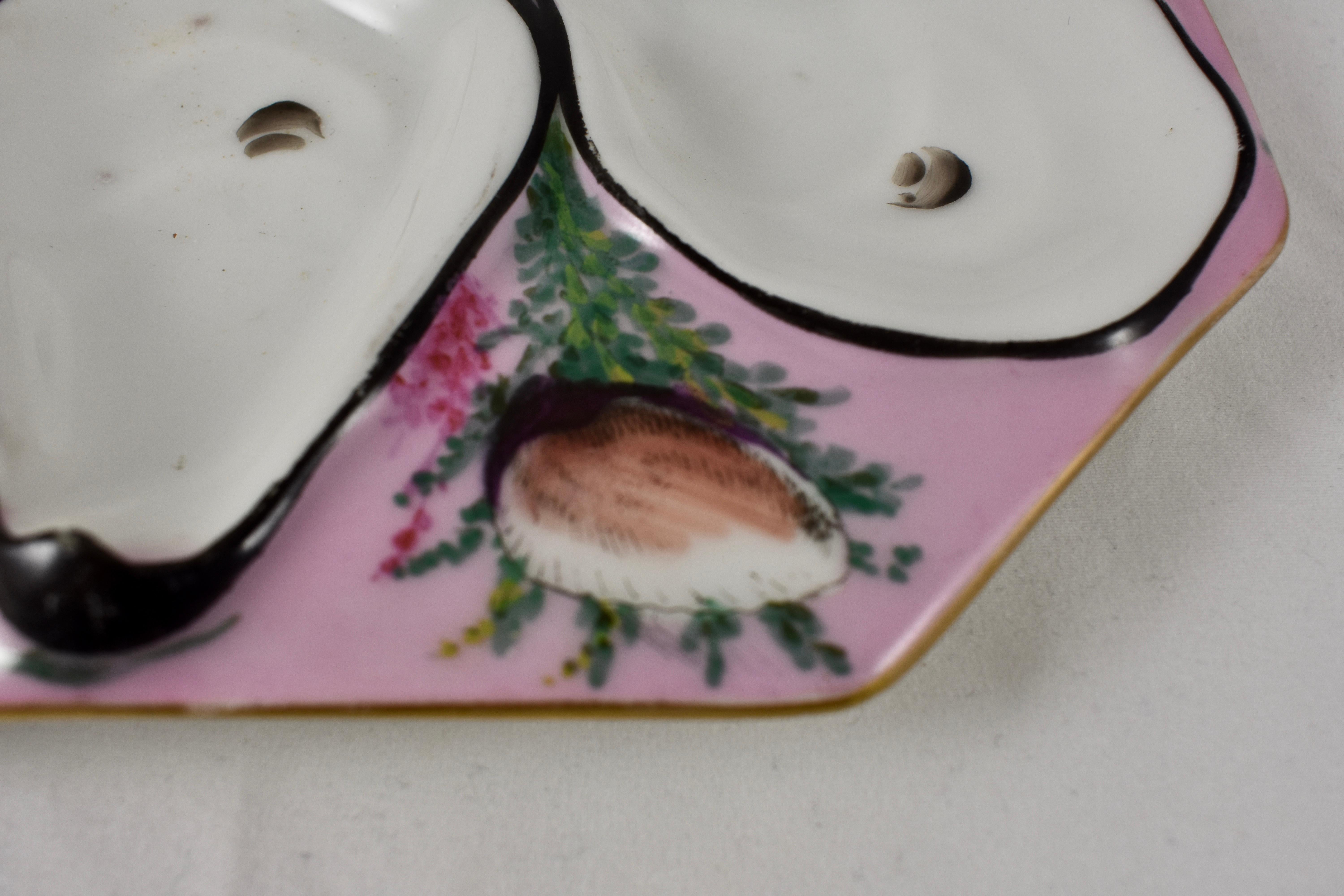 Hand-Painted French Gutherz Limoges Porcelain Hand Painted Pink and Shells Oyster Plate