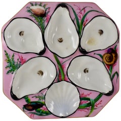 Antique French Gutherz Limoges Porcelain Hand Painted Pink and Shells Oyster Plate