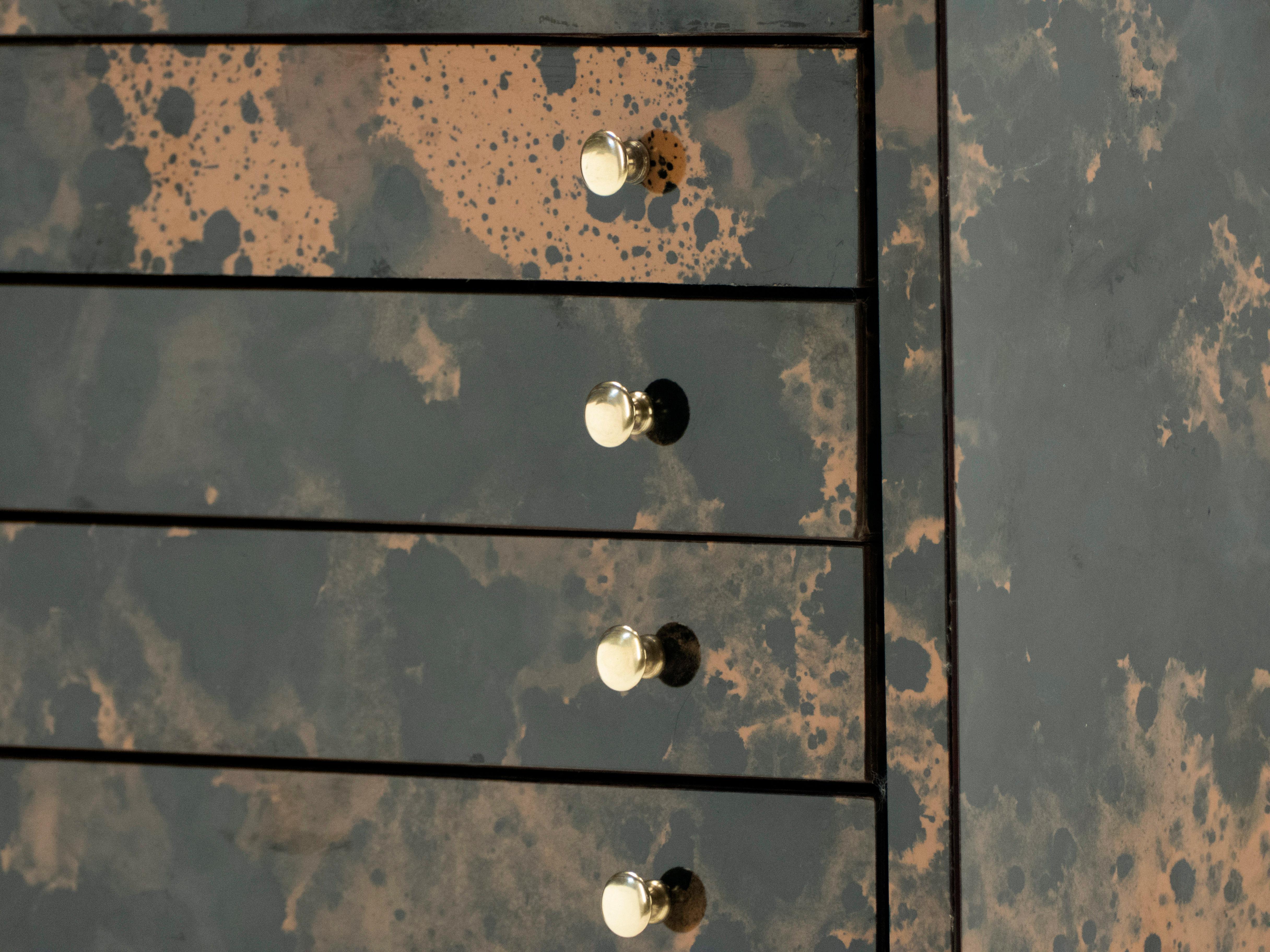 French Guy Lefevre Dresser Cabinet Lacquer and Brass Drawers, 1970s 6