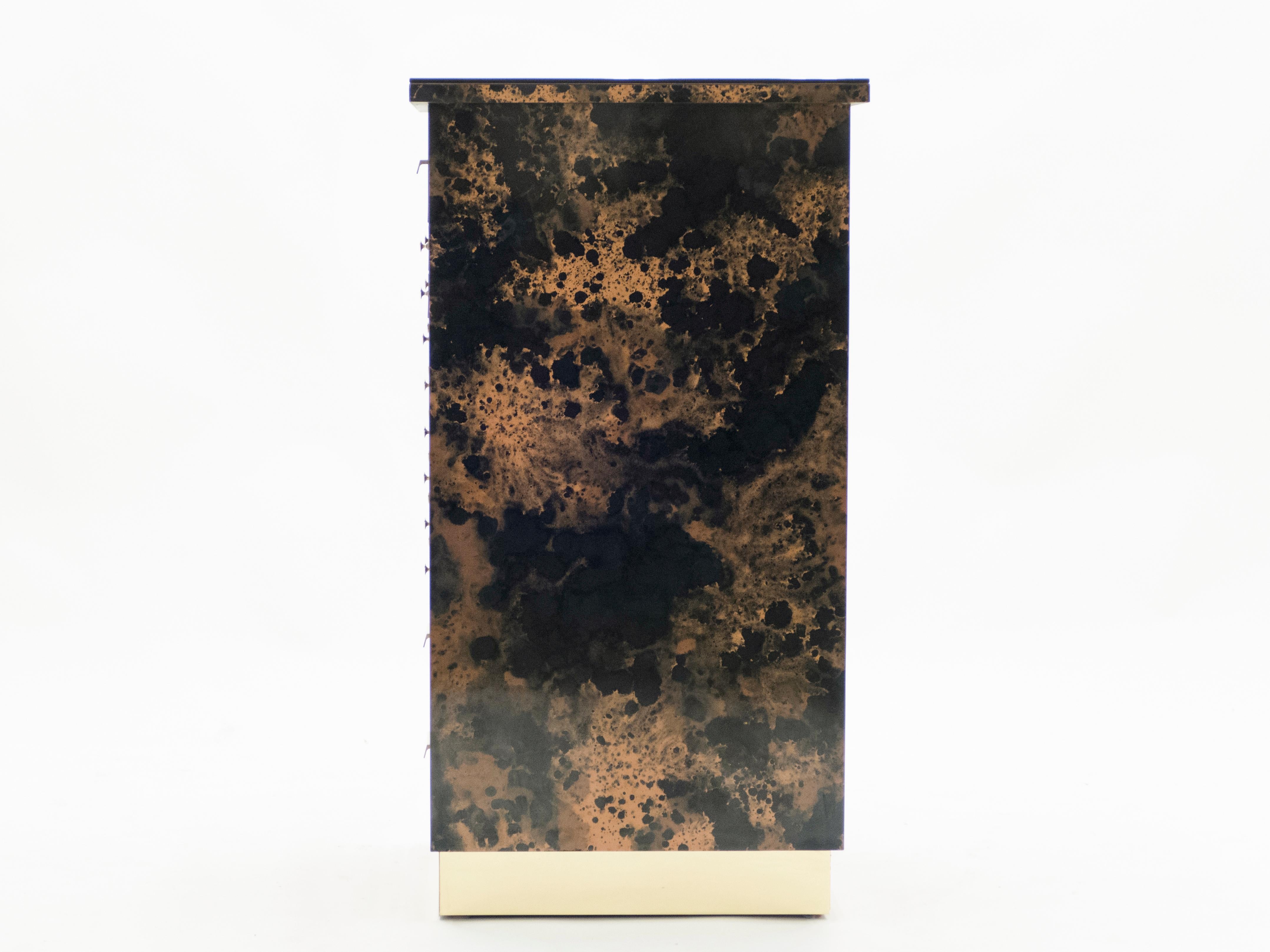 French Guy Lefevre Dresser Cabinet Lacquer and Brass Drawers, 1970s 9