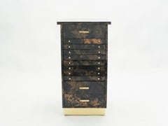 French Guy Lefevre Dresser Cabinet Lacquer and Brass Drawers, 1970s