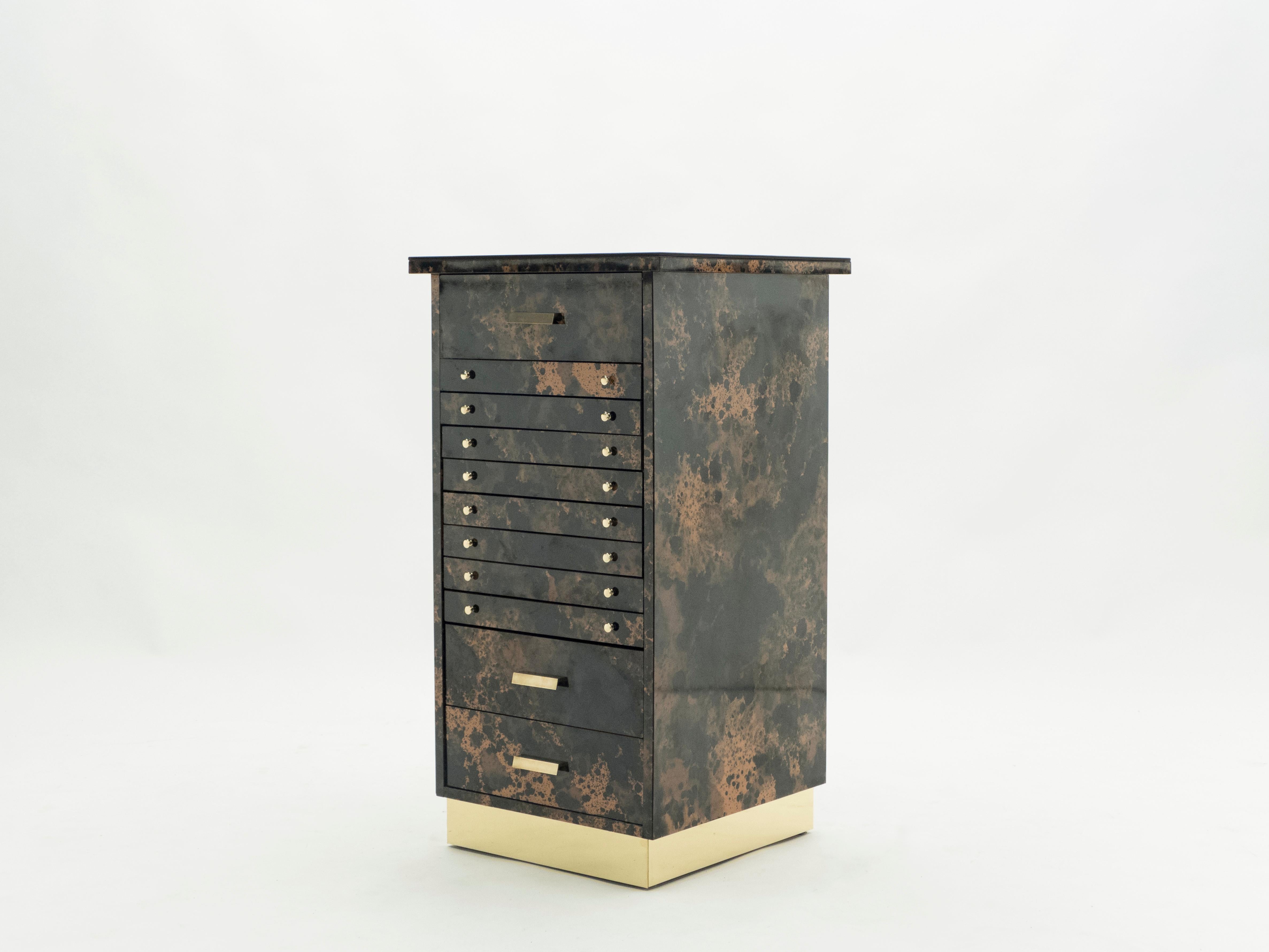 French Guy Lefevre Dresser Cabinet Lacquer and Brass Drawers, 1970s In Good Condition In Paris, IDF