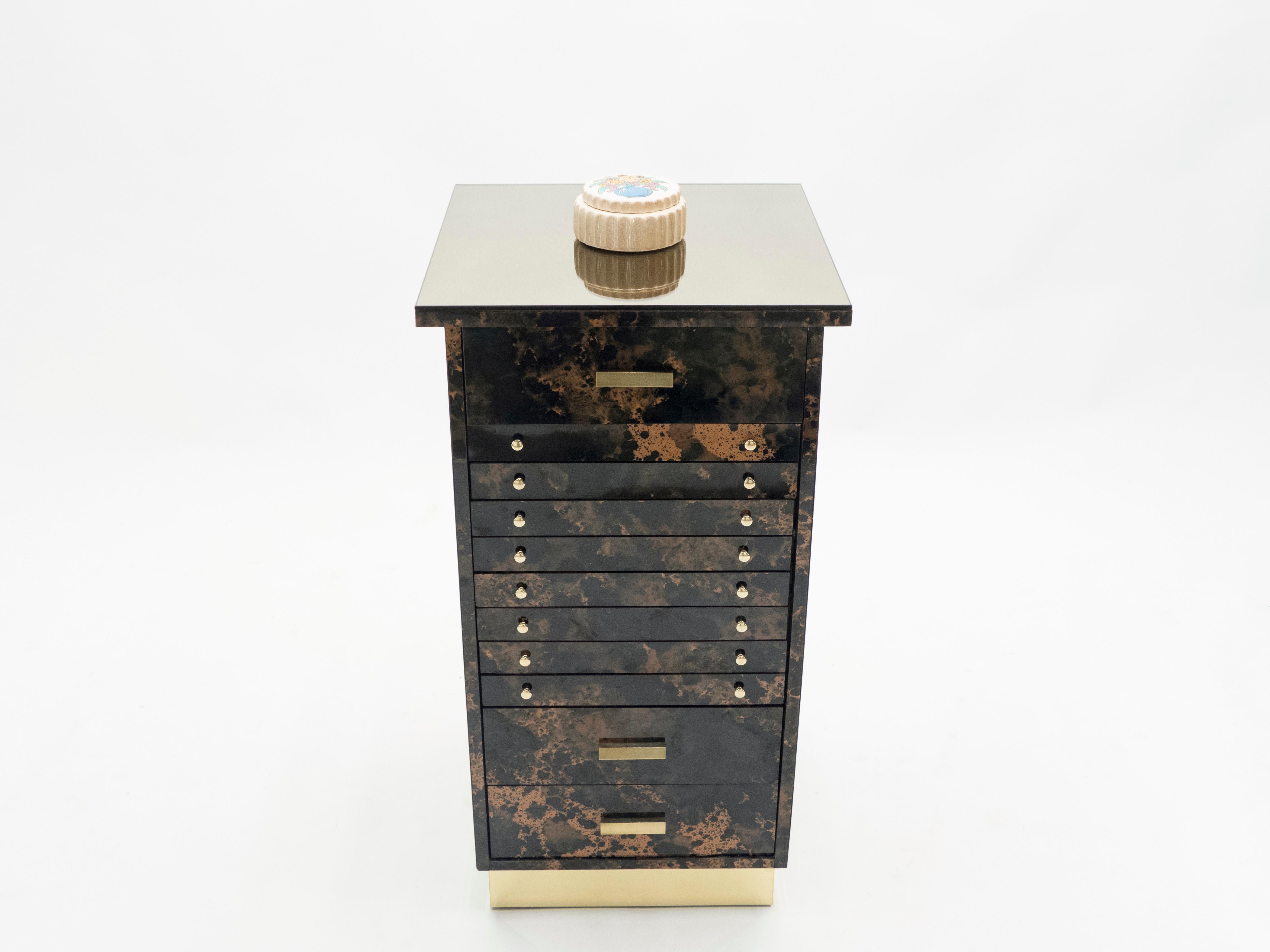 Late 20th Century French Guy Lefevre Dresser Cabinet Lacquer and Brass Drawers, 1970s