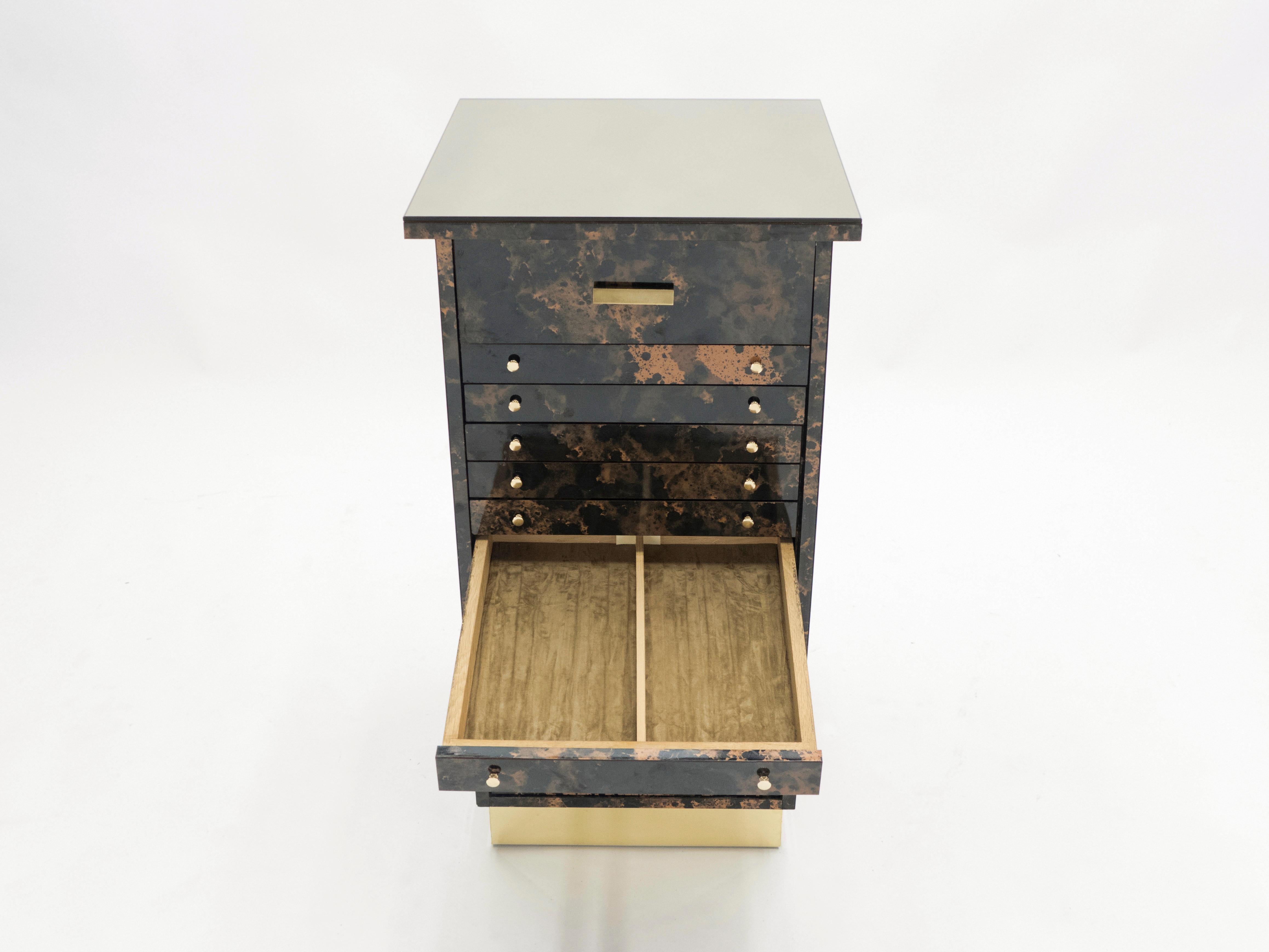 French Guy Lefevre Dresser Cabinet Lacquer and Brass Drawers, 1970s 1