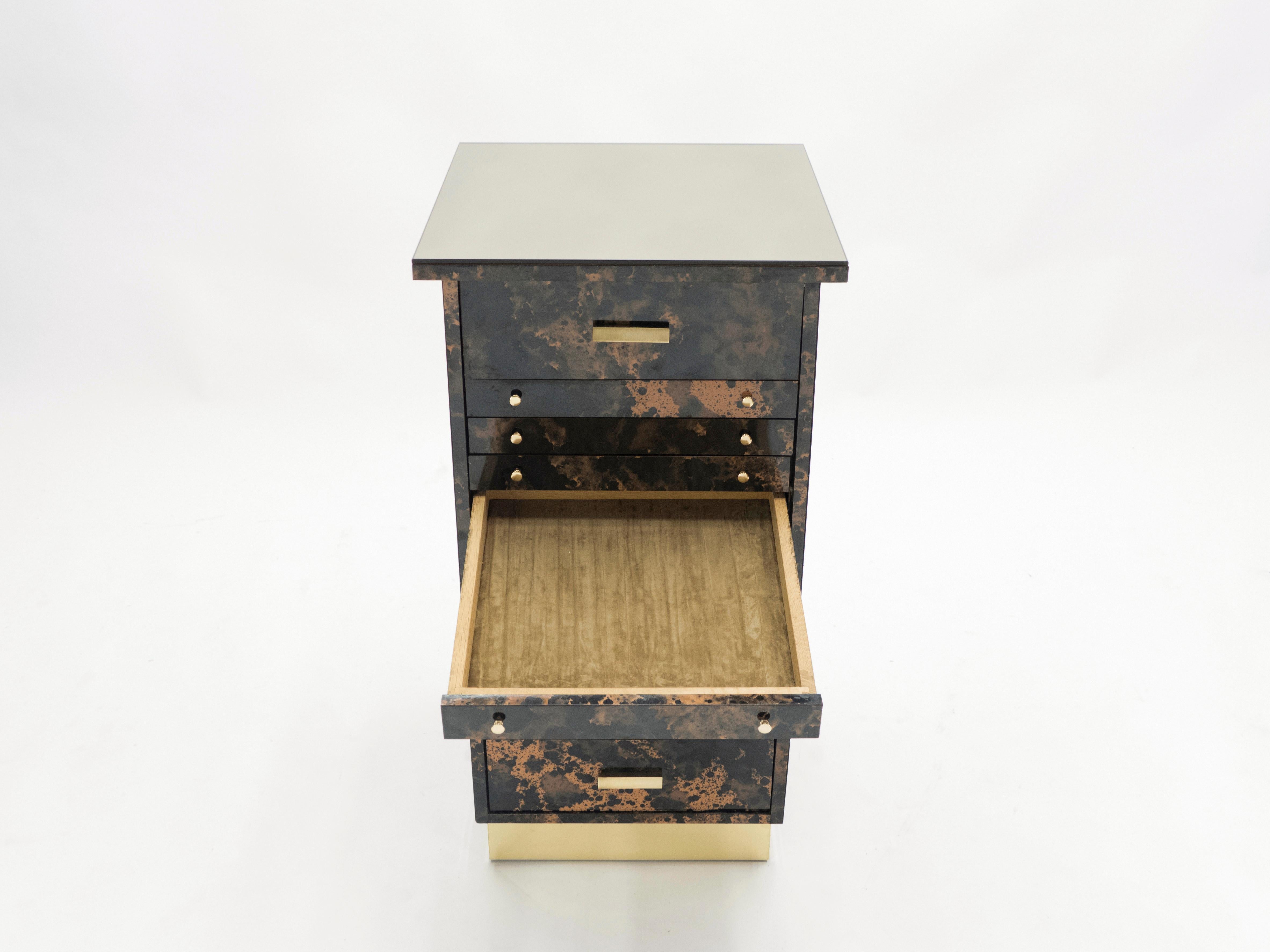 French Guy Lefevre Dresser Cabinet Lacquer and Brass Drawers, 1970s 2