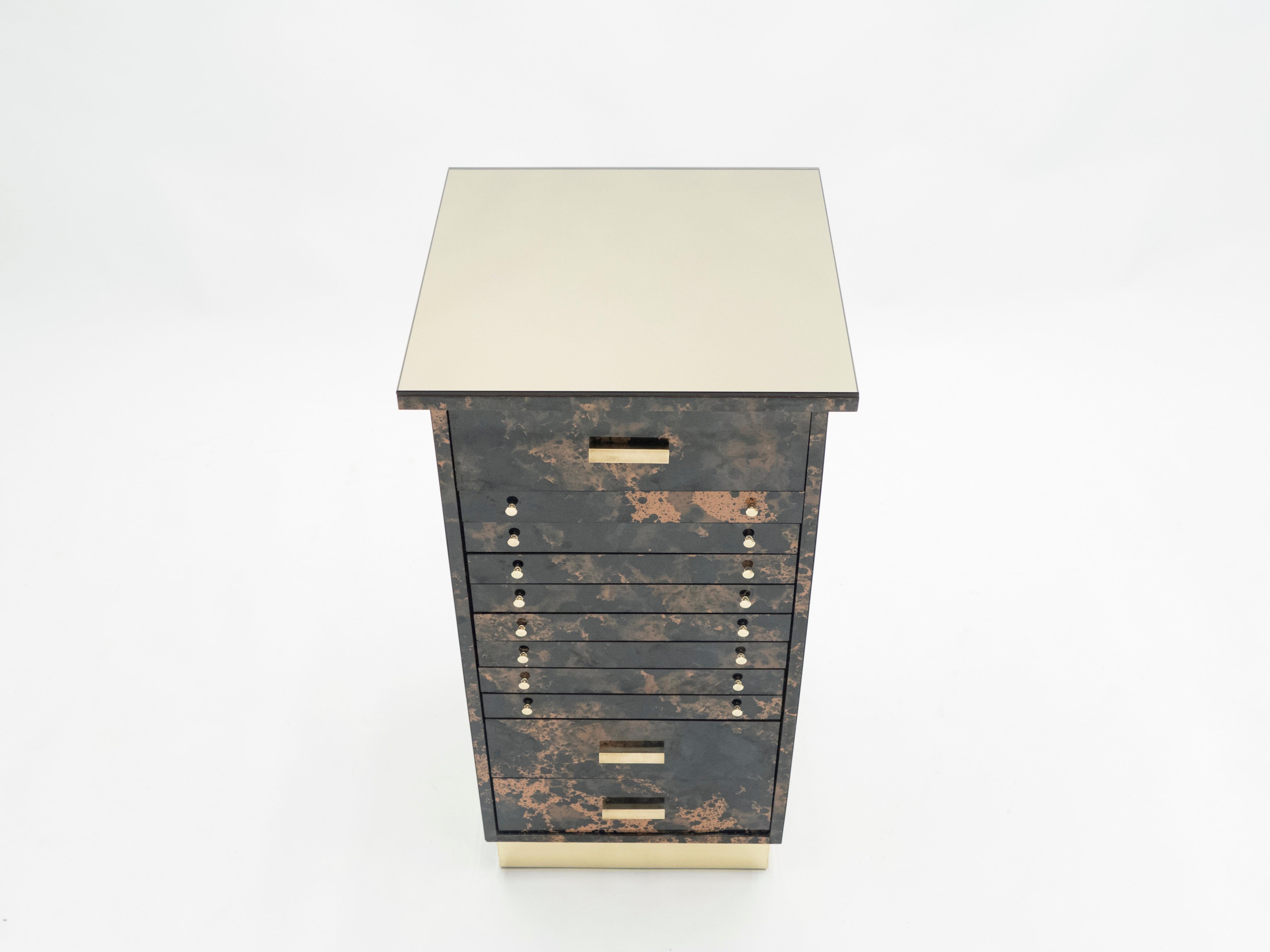 French Guy Lefevre Dresser Cabinet Lacquer and Brass Drawers, 1970s 3