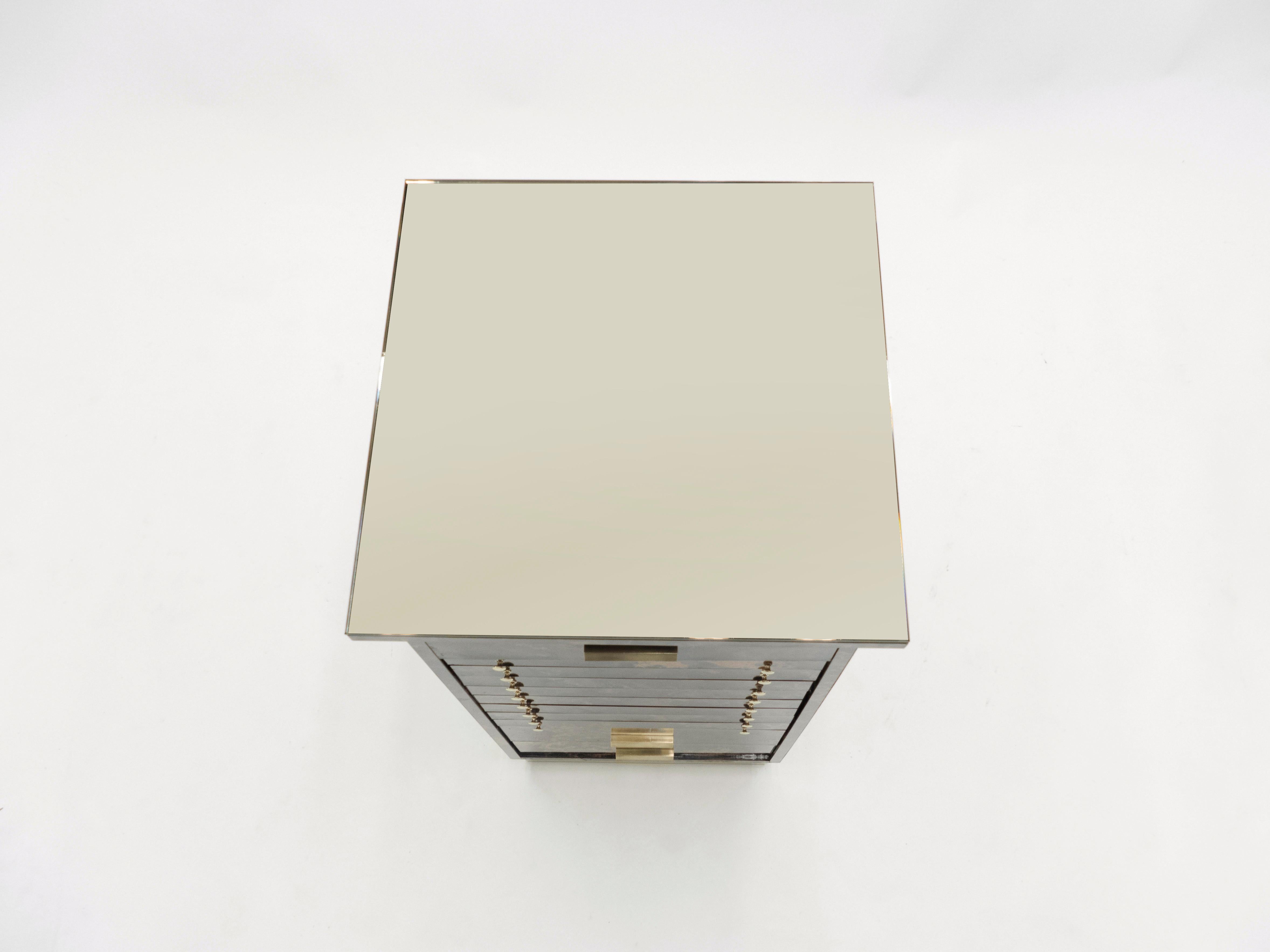 French Guy Lefevre Dresser Cabinet Lacquer and Brass Drawers, 1970s 4