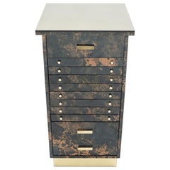 French Guy Lefevre Dresser Cabinet Lacquer and Brass Drawers, 1970s
