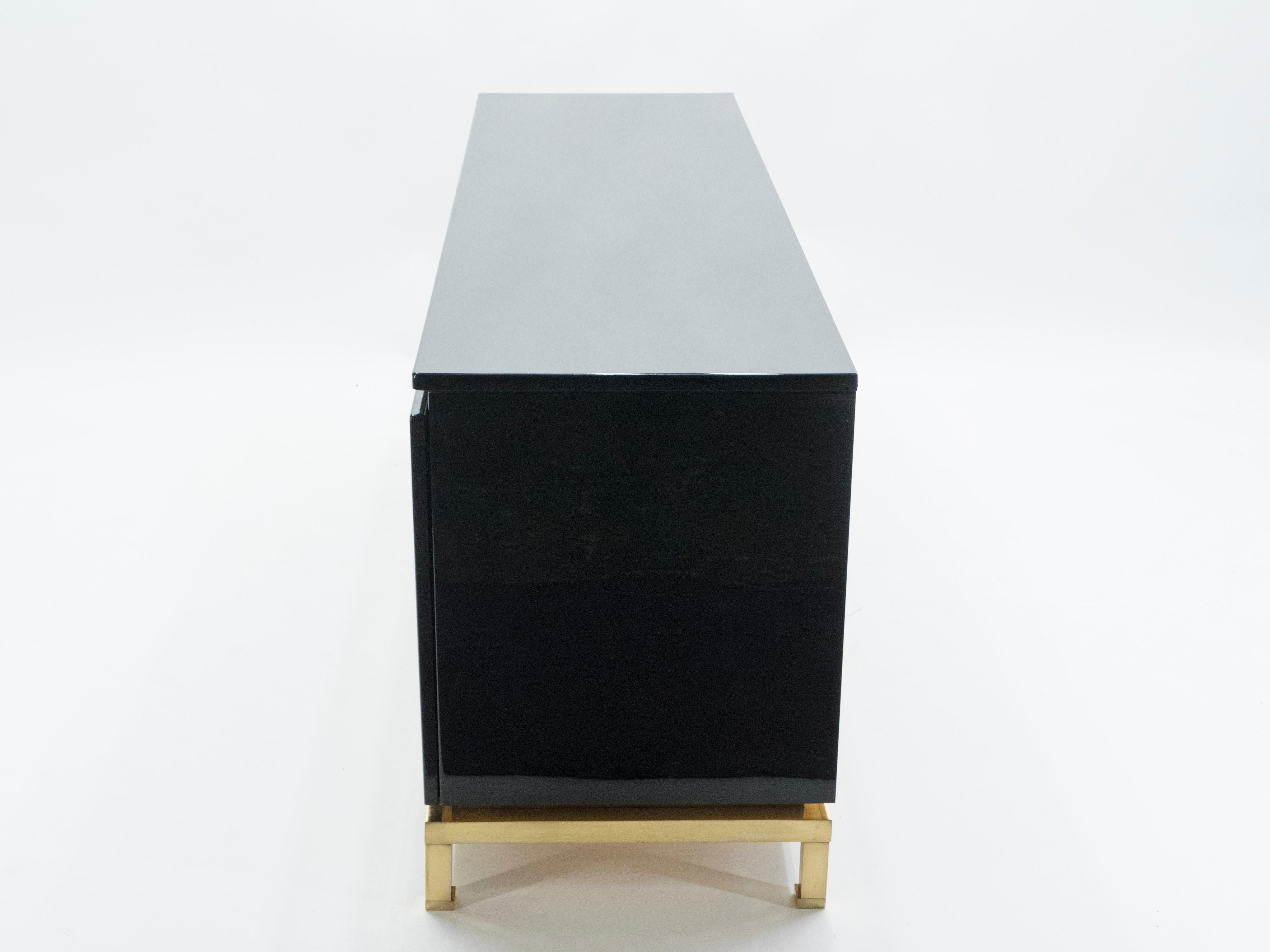 French Guy Lefevre for Maison Jansen Brass Black Lacquered Sideboard, 1970s 5