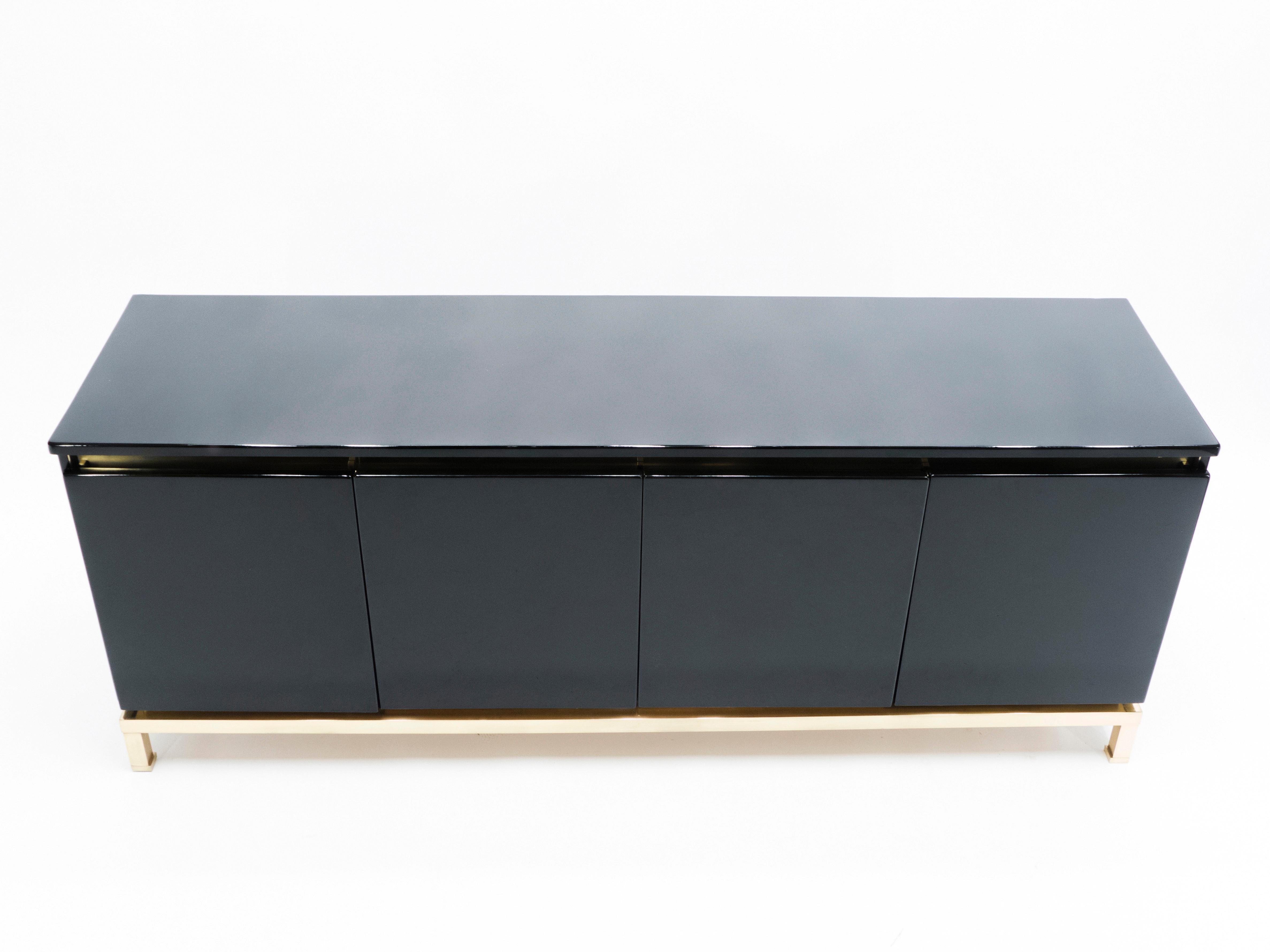 Late 20th Century French Guy Lefevre for Maison Jansen Brass Black Lacquered Sideboard, 1970s