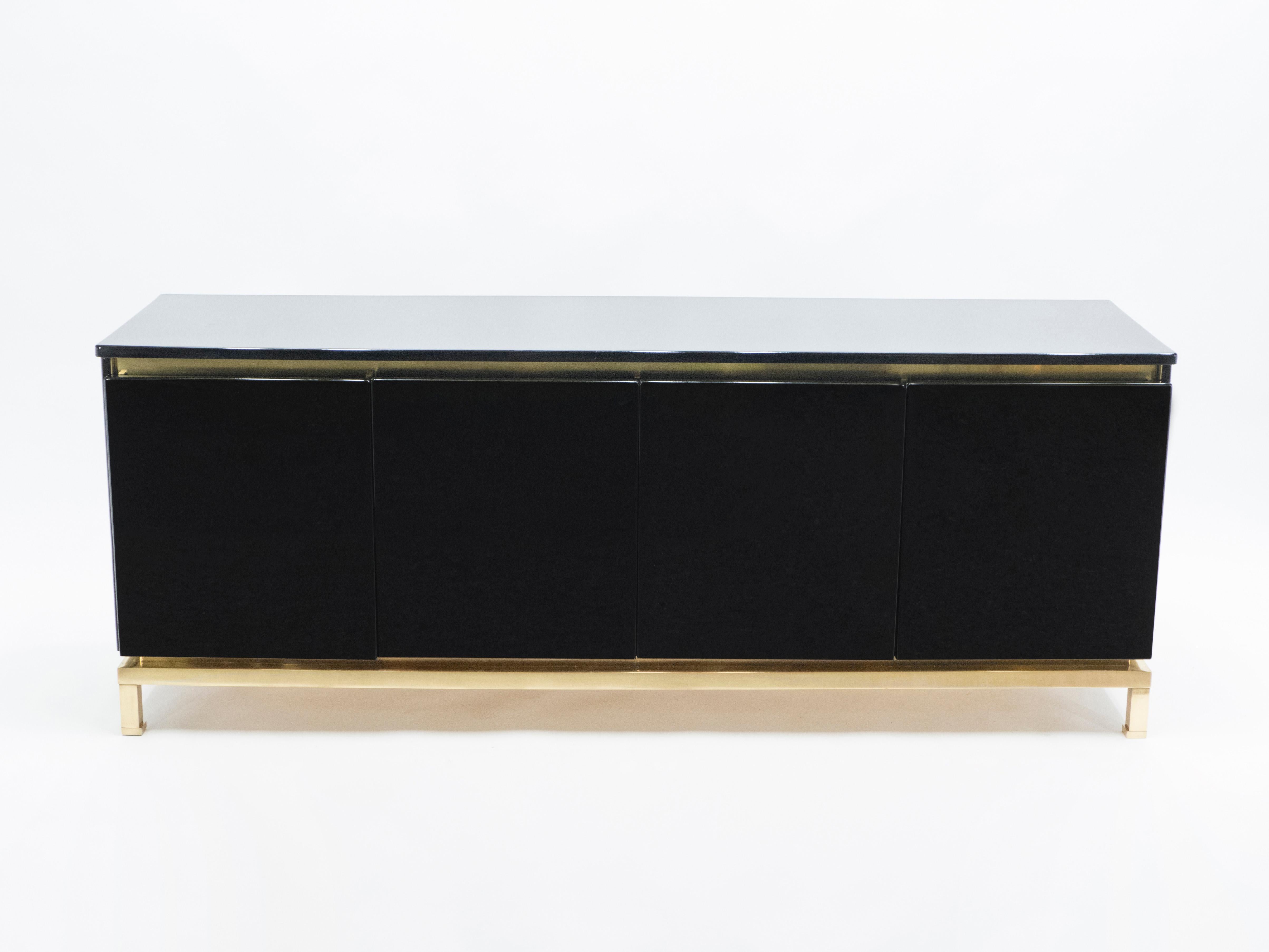 French Guy Lefevre for Maison Jansen Brass Black Lacquered Sideboard, 1970s 2