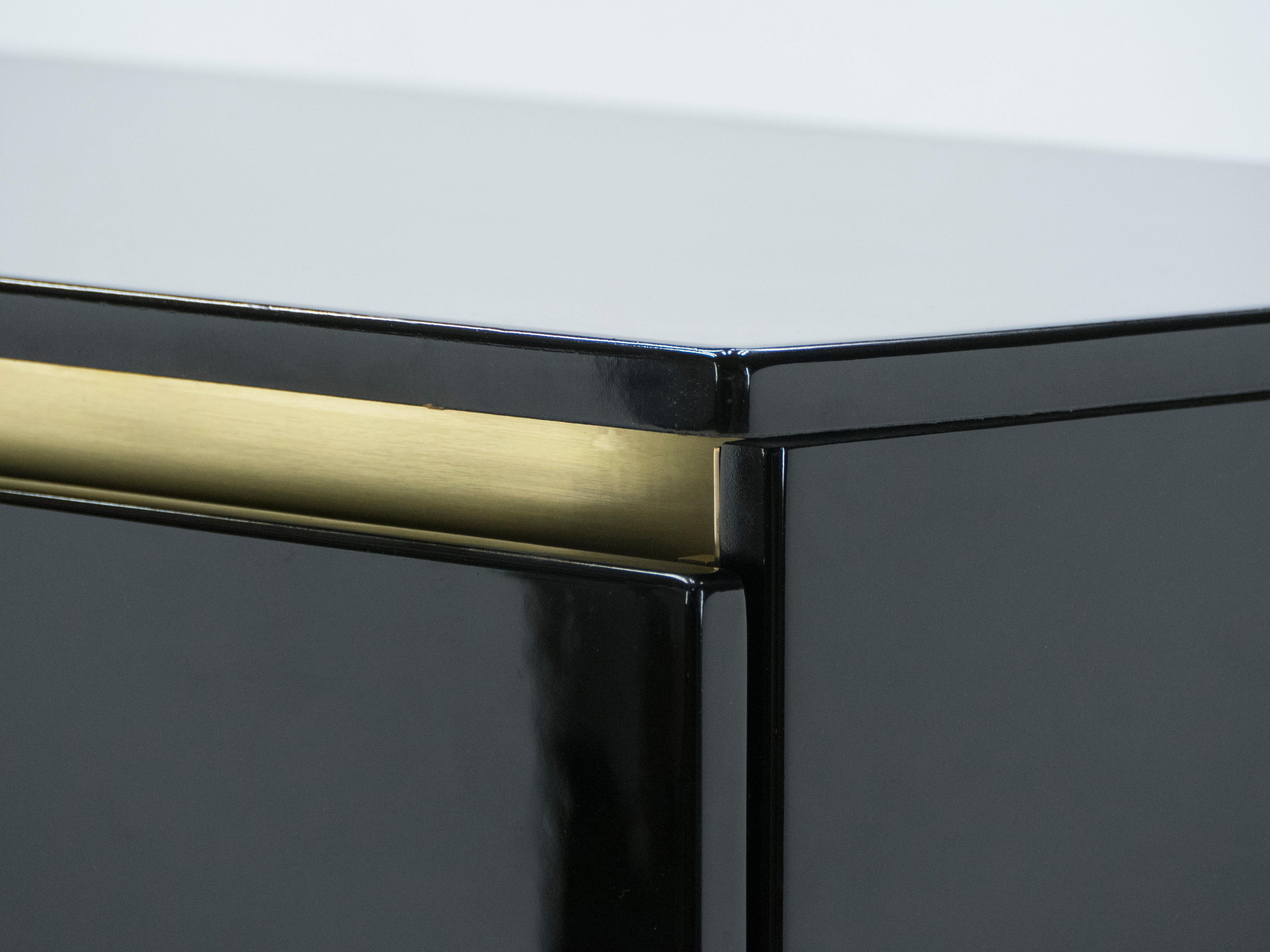 French Guy Lefevre for Maison Jansen Brass Black Lacquered Sideboard, 1970s 3