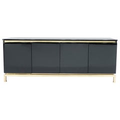 French Guy Lefevre for Maison Jansen Brass Black Lacquered Sideboard, 1970s