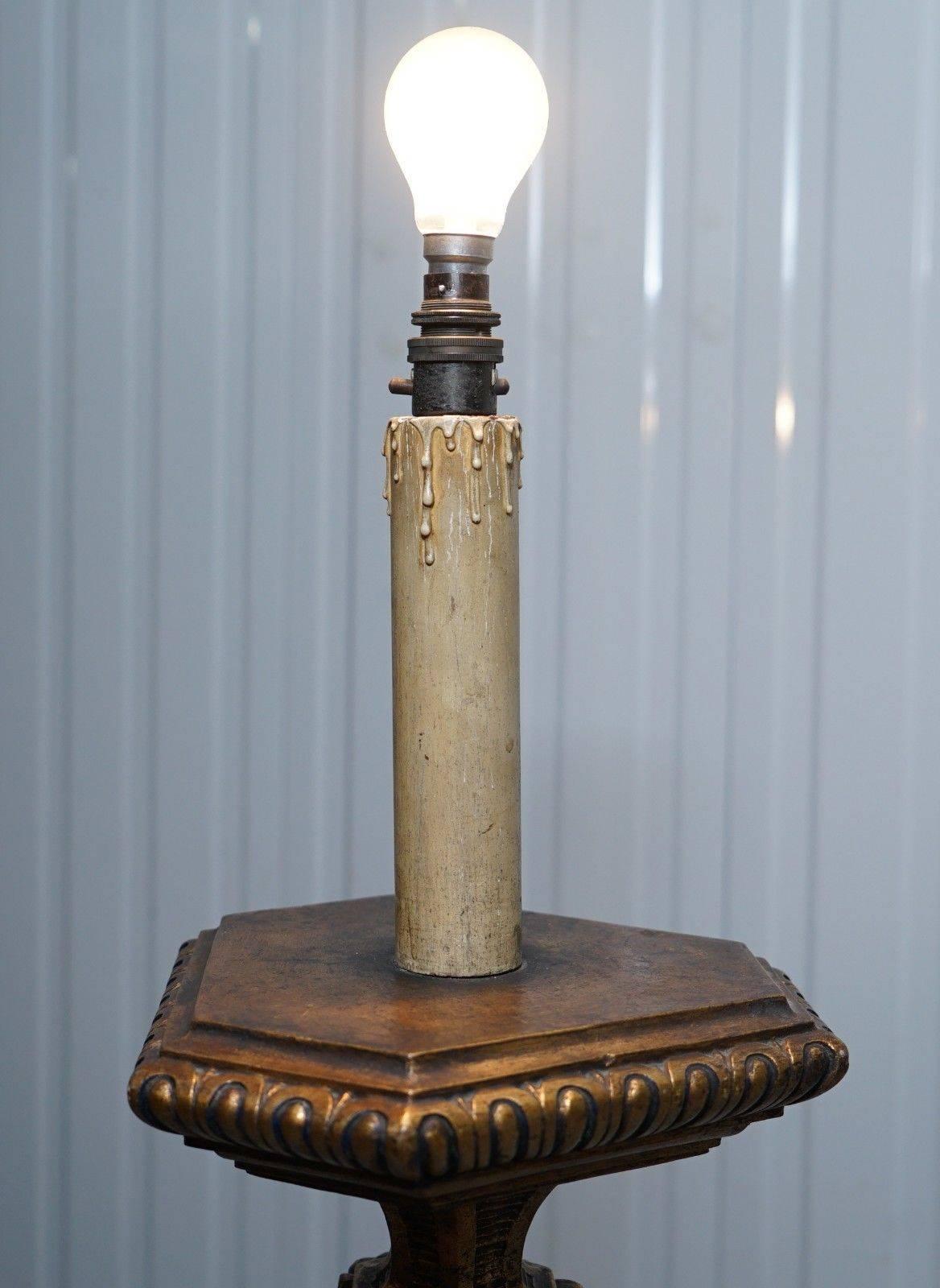 Napoleon III French Hairy Paw 19th Century Giltwood Column Lamp Napoleonic Blue Gold Leaf