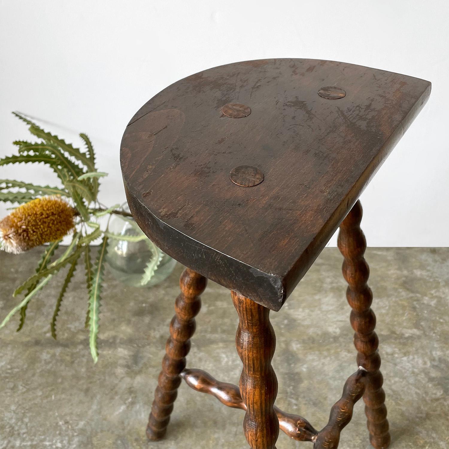 20th Century French Half Moon Tripod Stool For Sale