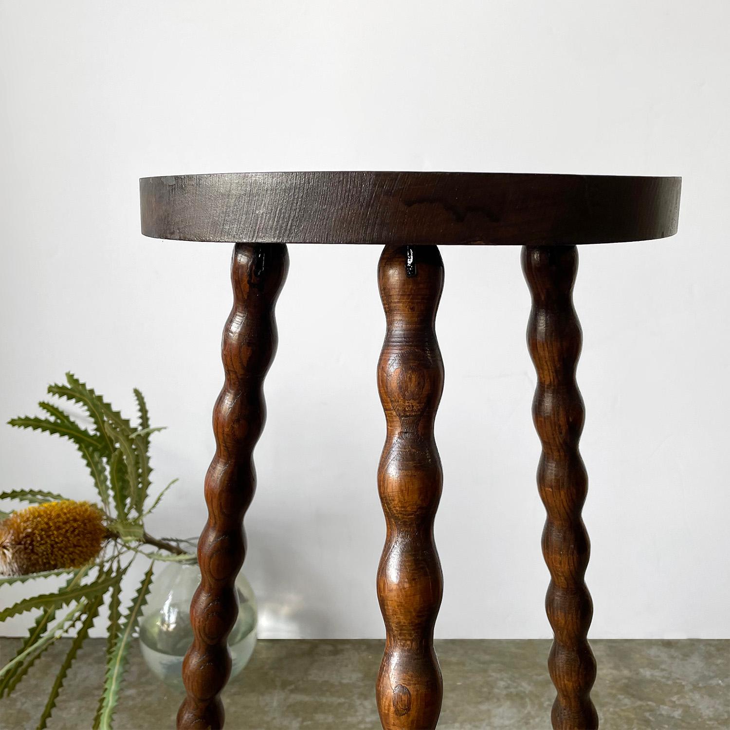 Wood French Half Moon Tripod Stool For Sale