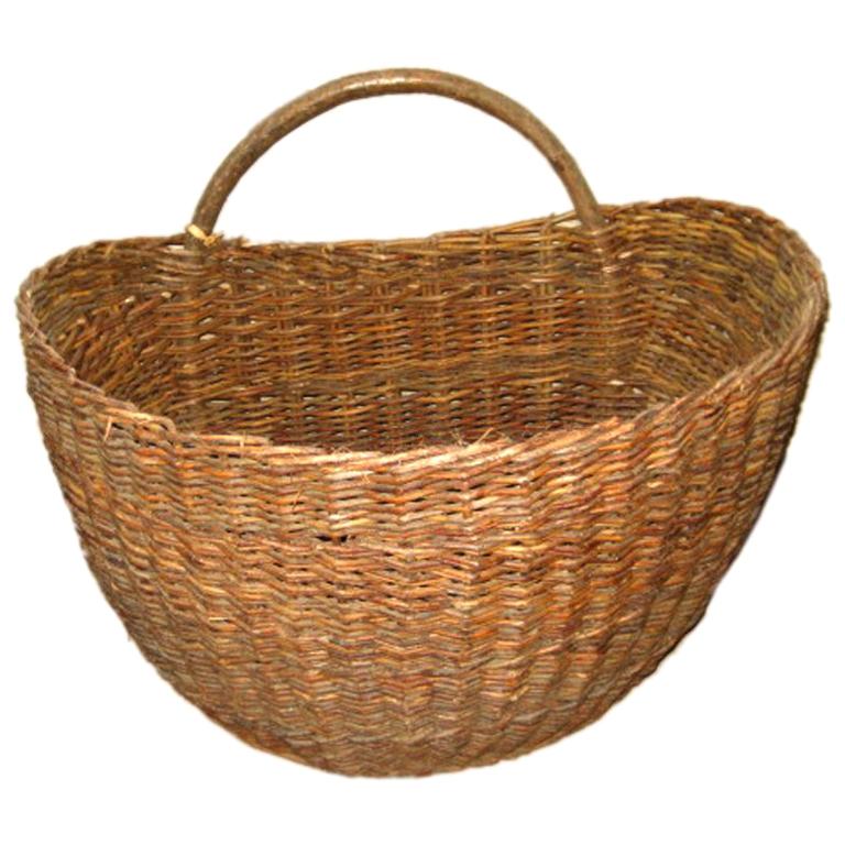 French Half Round Woven Basket, Belgium, c. 19th Century 