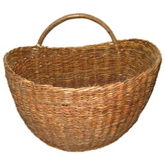 French Half Round Woven Basket, Belgium, c. 19th Century