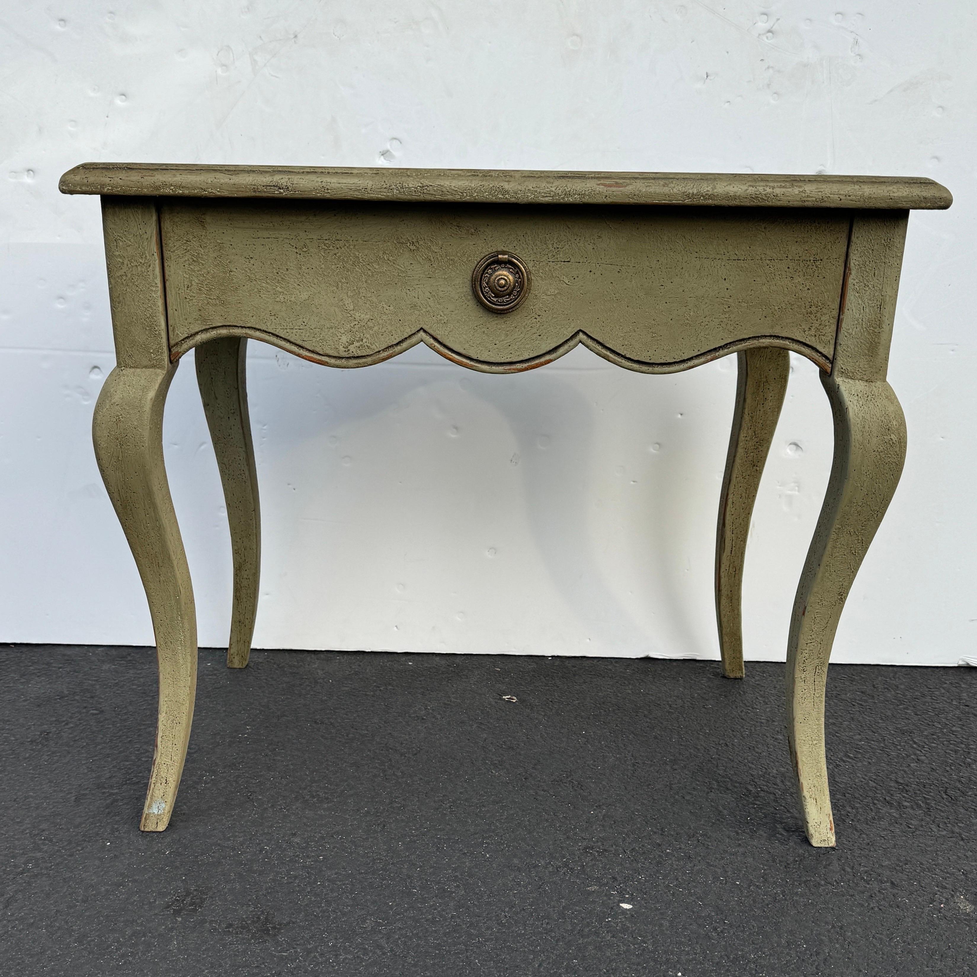 French Provincial French Hall Console End Occasional Table Painted Green For Sale