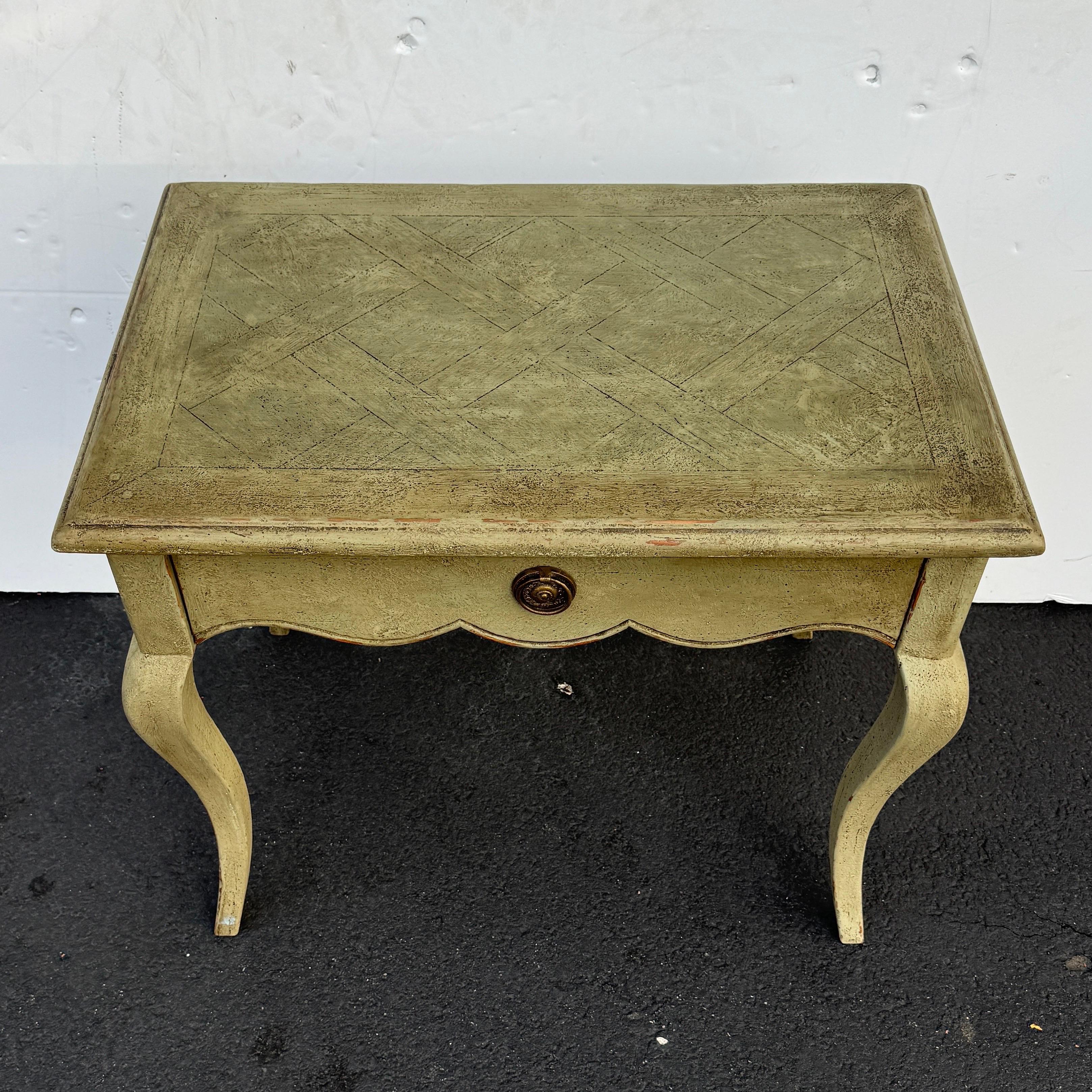 Hand-Crafted French Hall Console End Occasional Table Painted Green For Sale