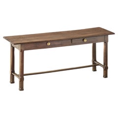 Table d'entrée ou console française en chêne avec piètement à traverses