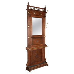 Antique French Hall Tree with Mirror