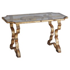 French Hammered Brass Base + Glass Top Coffee Table, 1970s