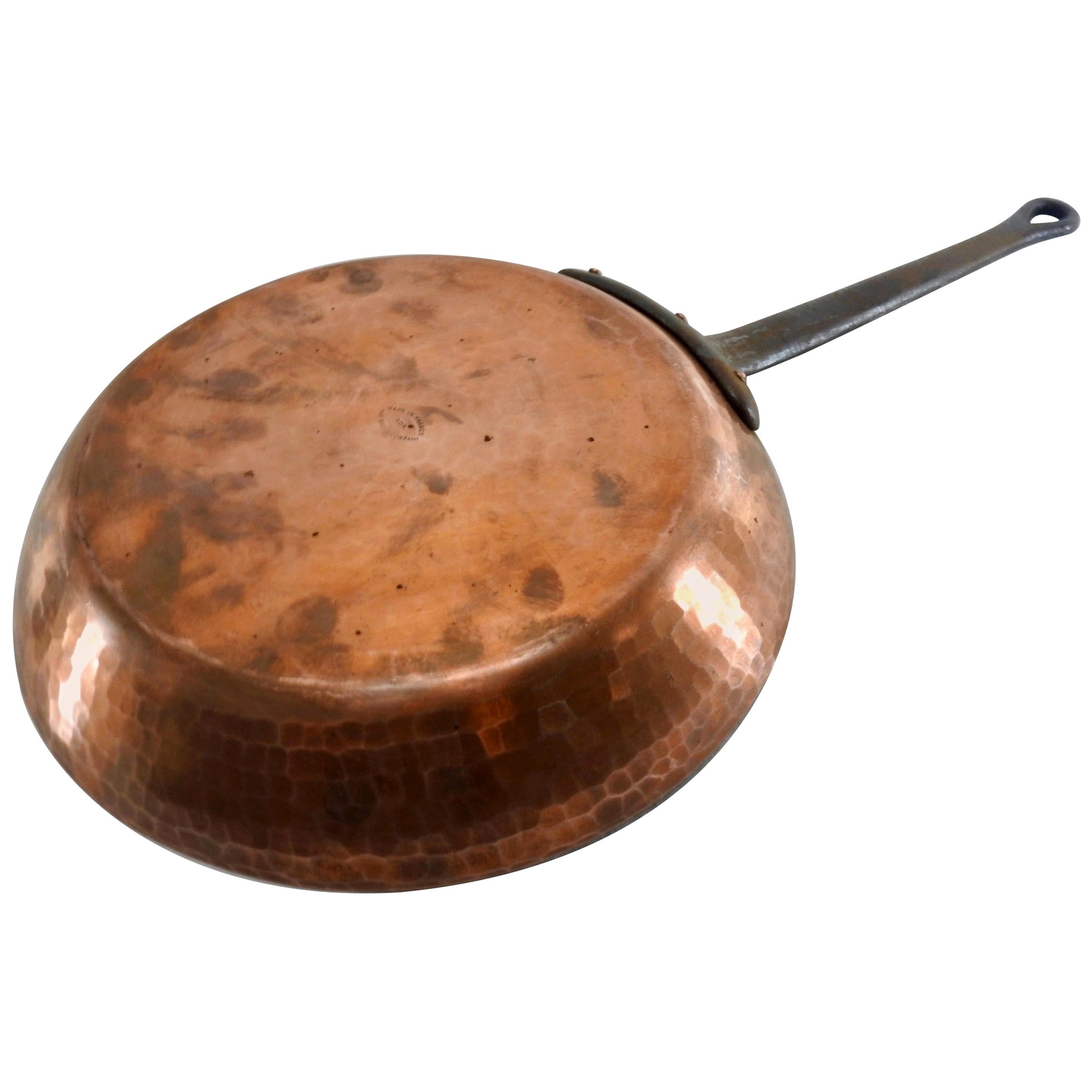 French Hammered Copper Frying Pan For Sale