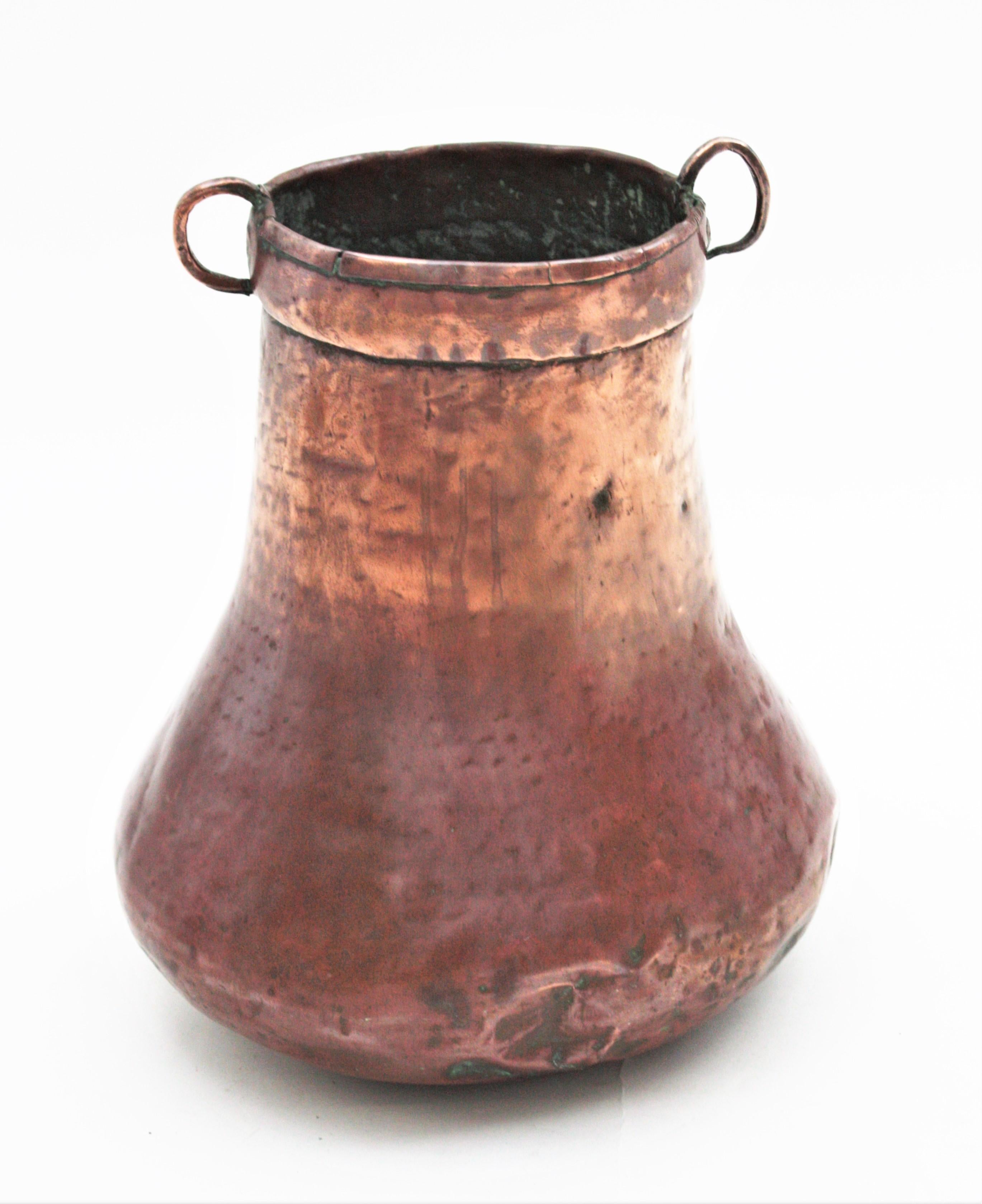 French Copper Tall Cauldron or Planter with Handles  6