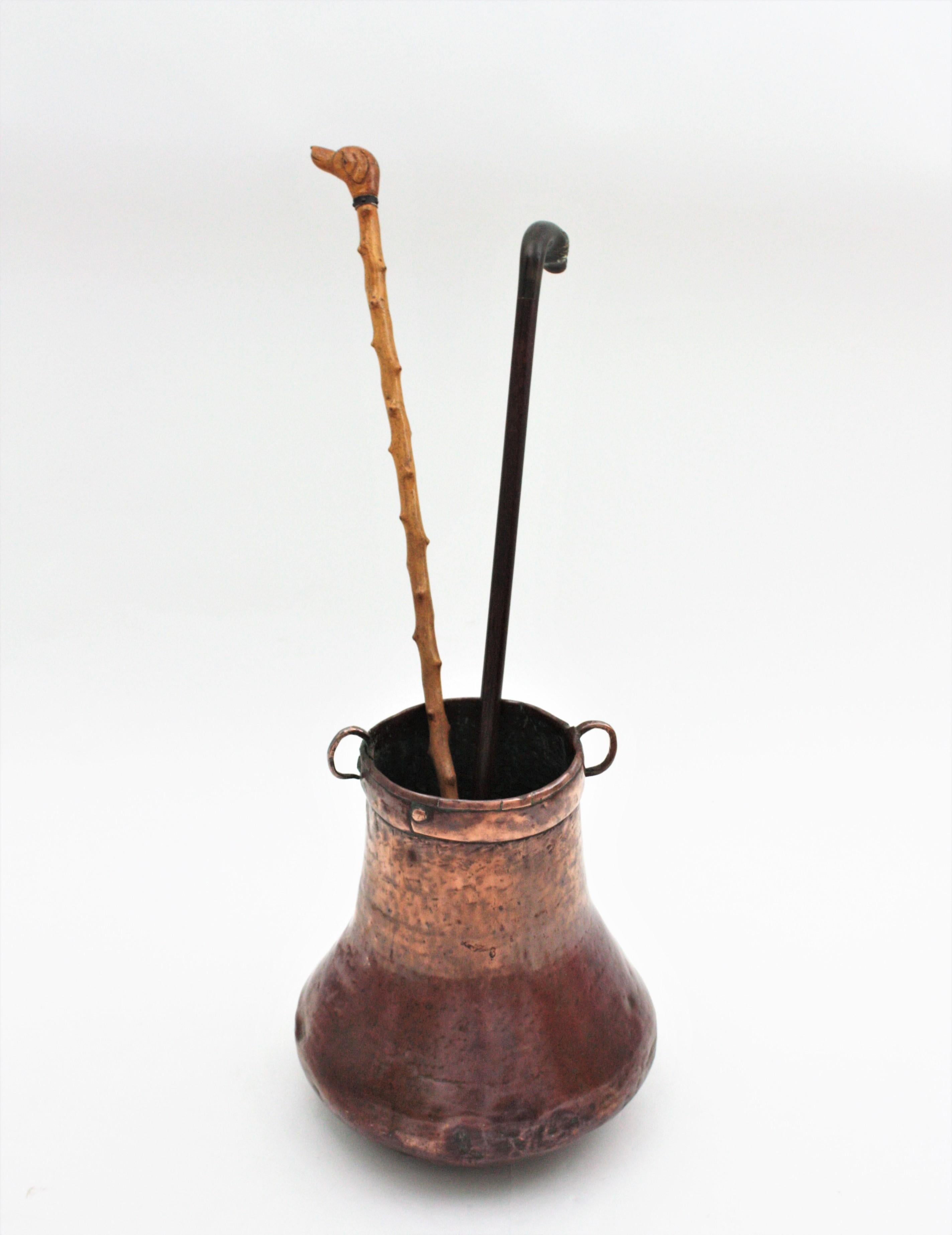 French Copper Tall Cauldron or Planter with Handles  9