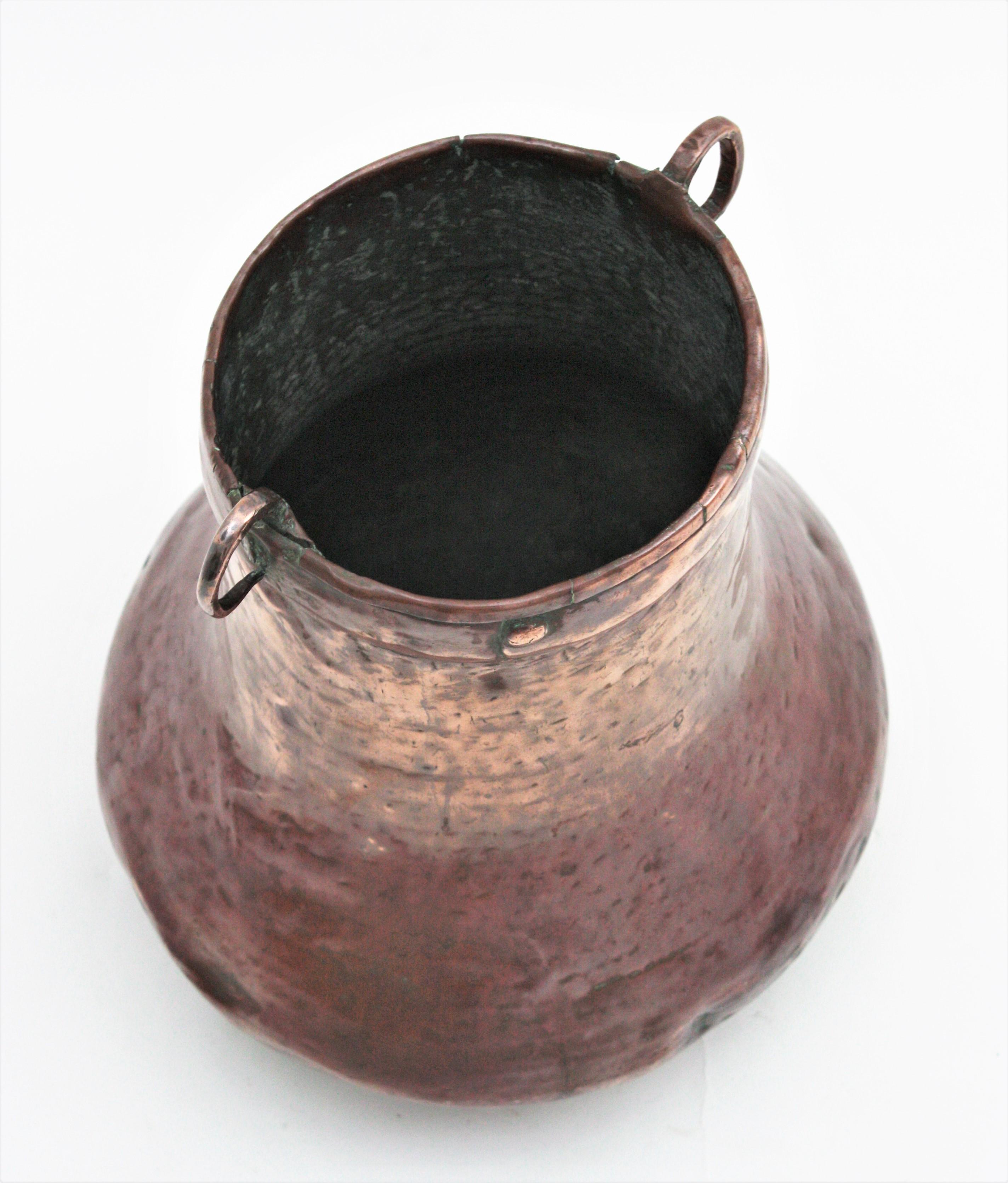 French Copper Tall Cauldron or Planter with Handles  10