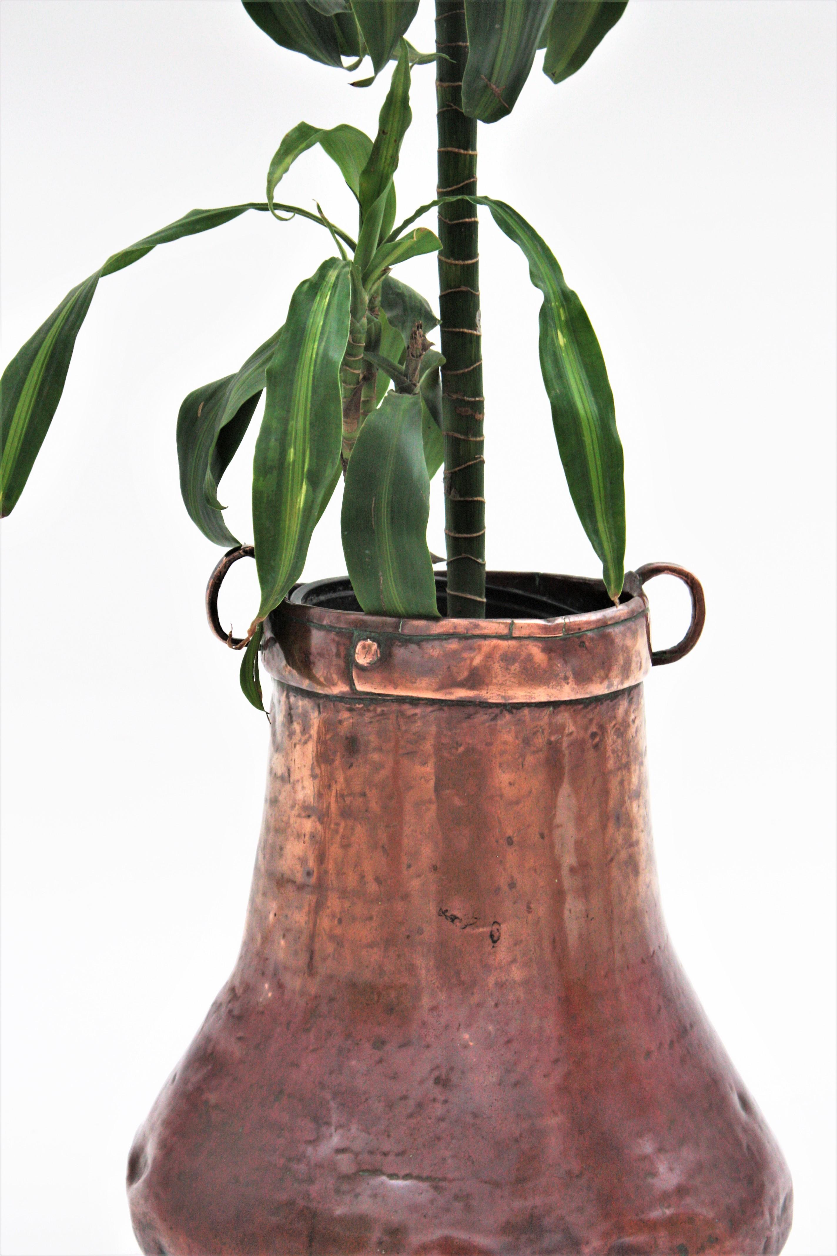 20th Century French Copper Tall Cauldron or Planter with Handles 