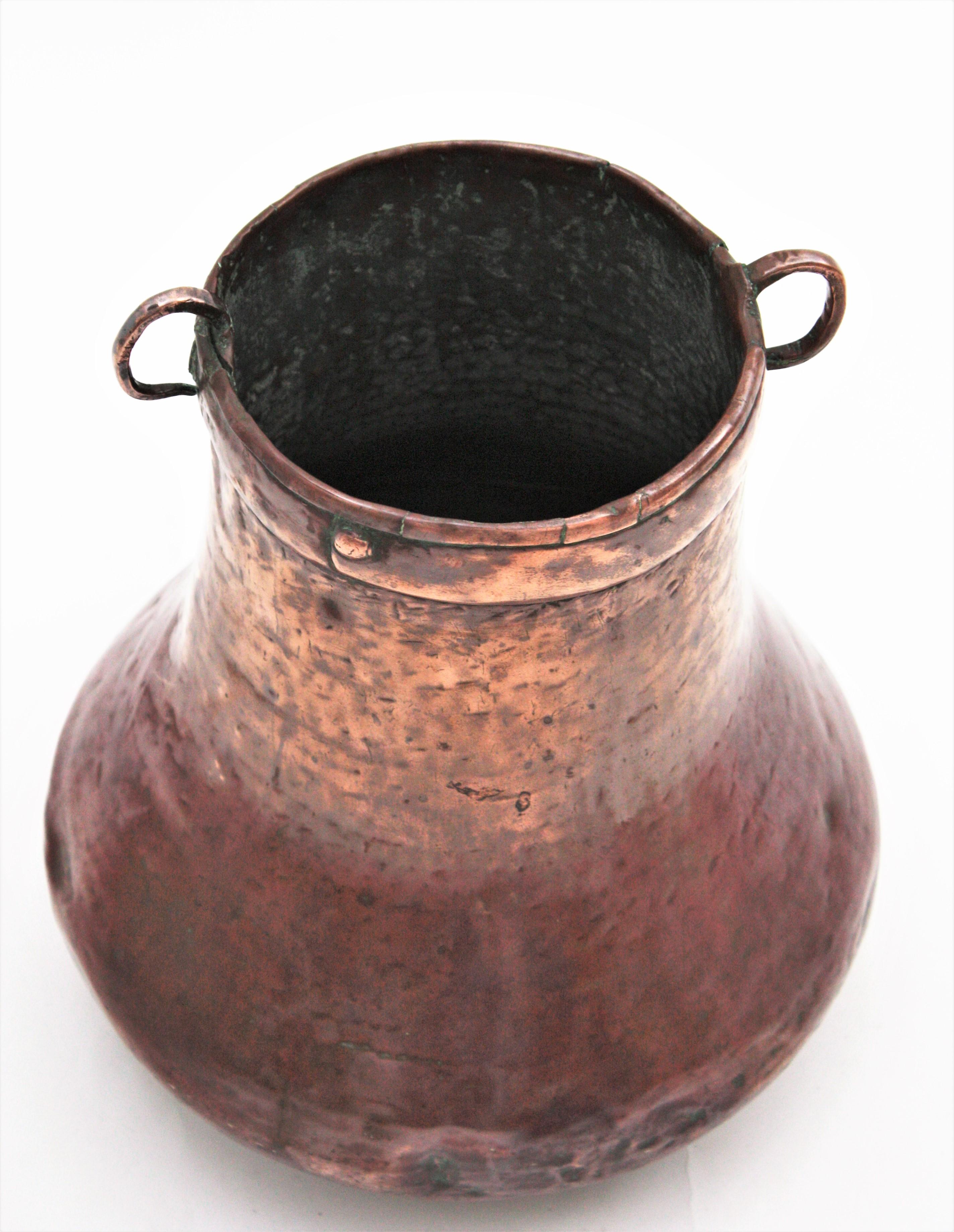 French Copper Tall Cauldron or Planter with Handles  4