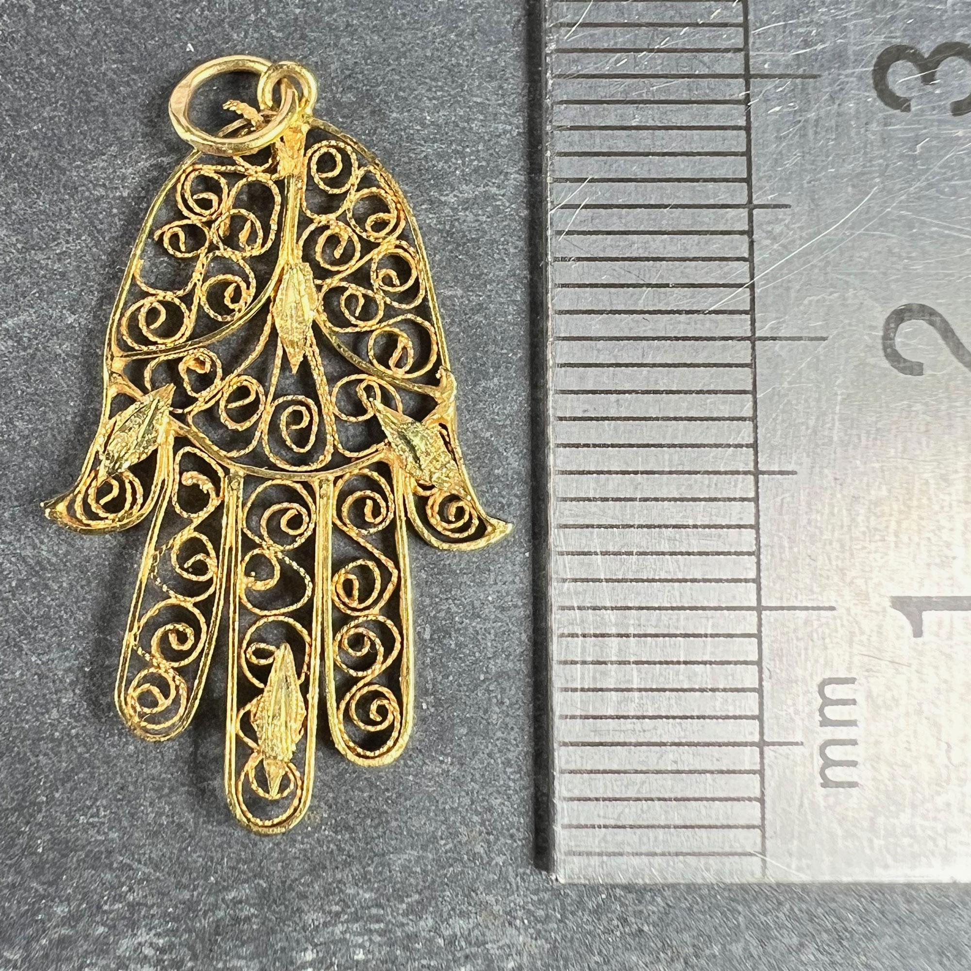 French Hamsa Hand Protective 18K Yellow Gold Charm Pendant For Sale 5