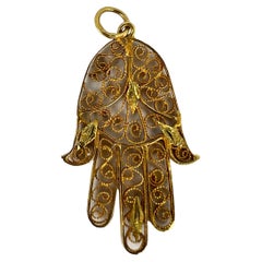 Vintage French Hamsa Hand Protective 18K Yellow Gold Charm Pendant