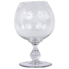 Vintage French Hand Blown Crystal Decorative Wine Glass, 20th Century