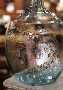 French Hand Blown Demijohn Glass Bottle and Gilt with "Nuits-St-George" Crest