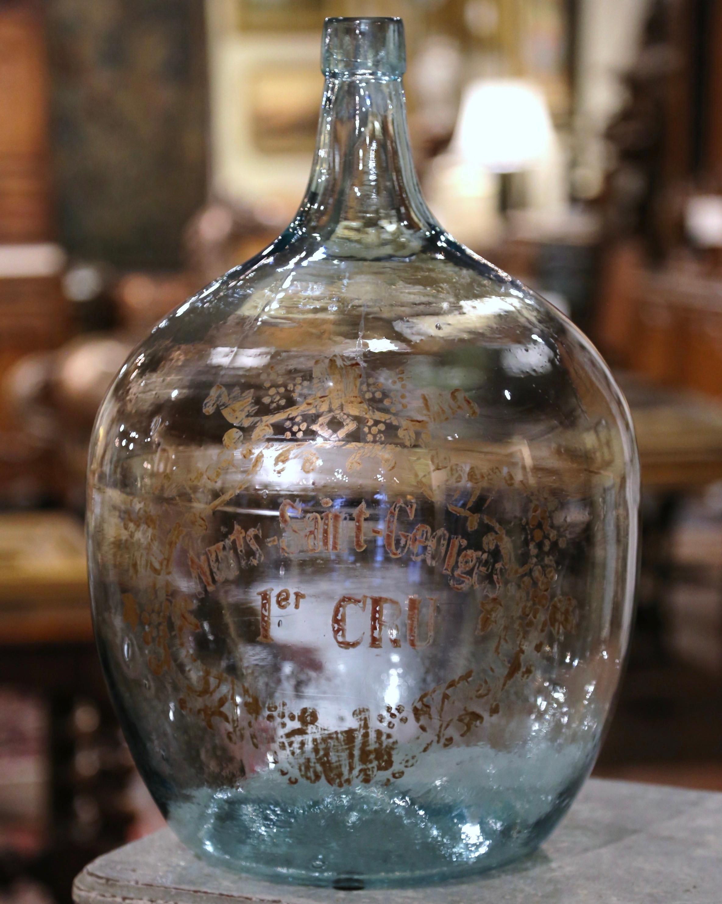 Contemporary French Hand Blown Demijohn Glass Bottle and Gilt with 