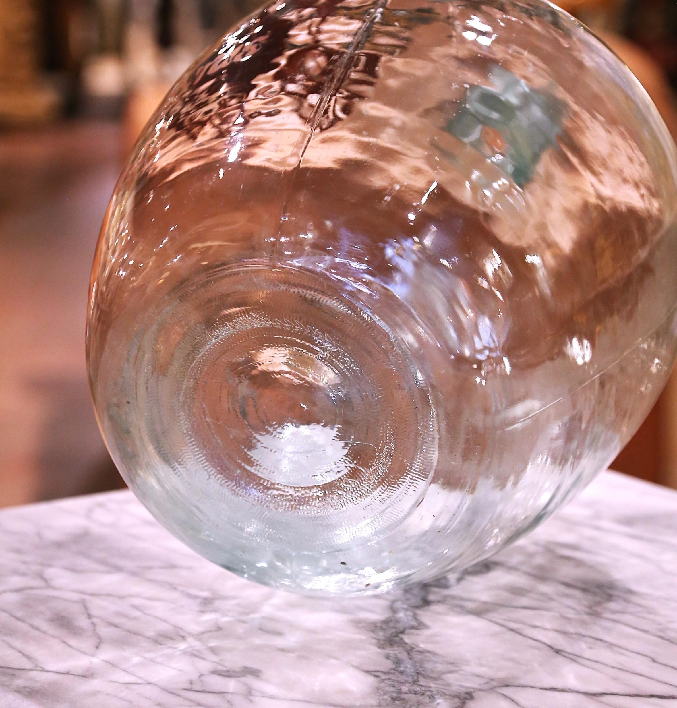 French Hand Blown Demijohn Glass Bottle and Gilt with 