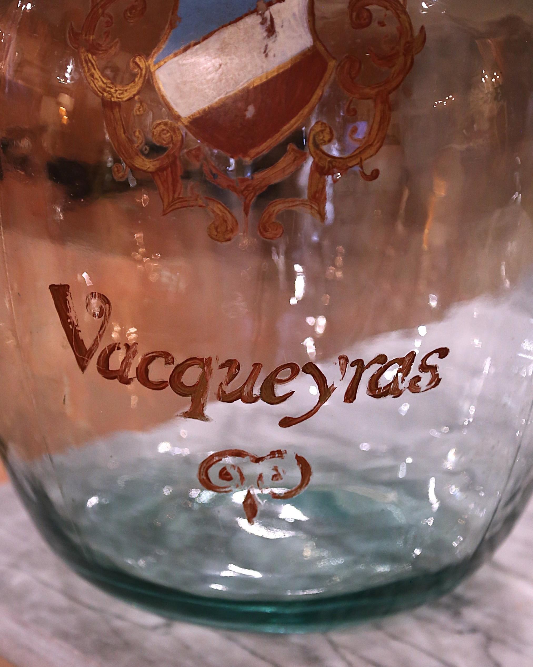 French Hand Blown Demijohn Glass Bottle and Gilt with 