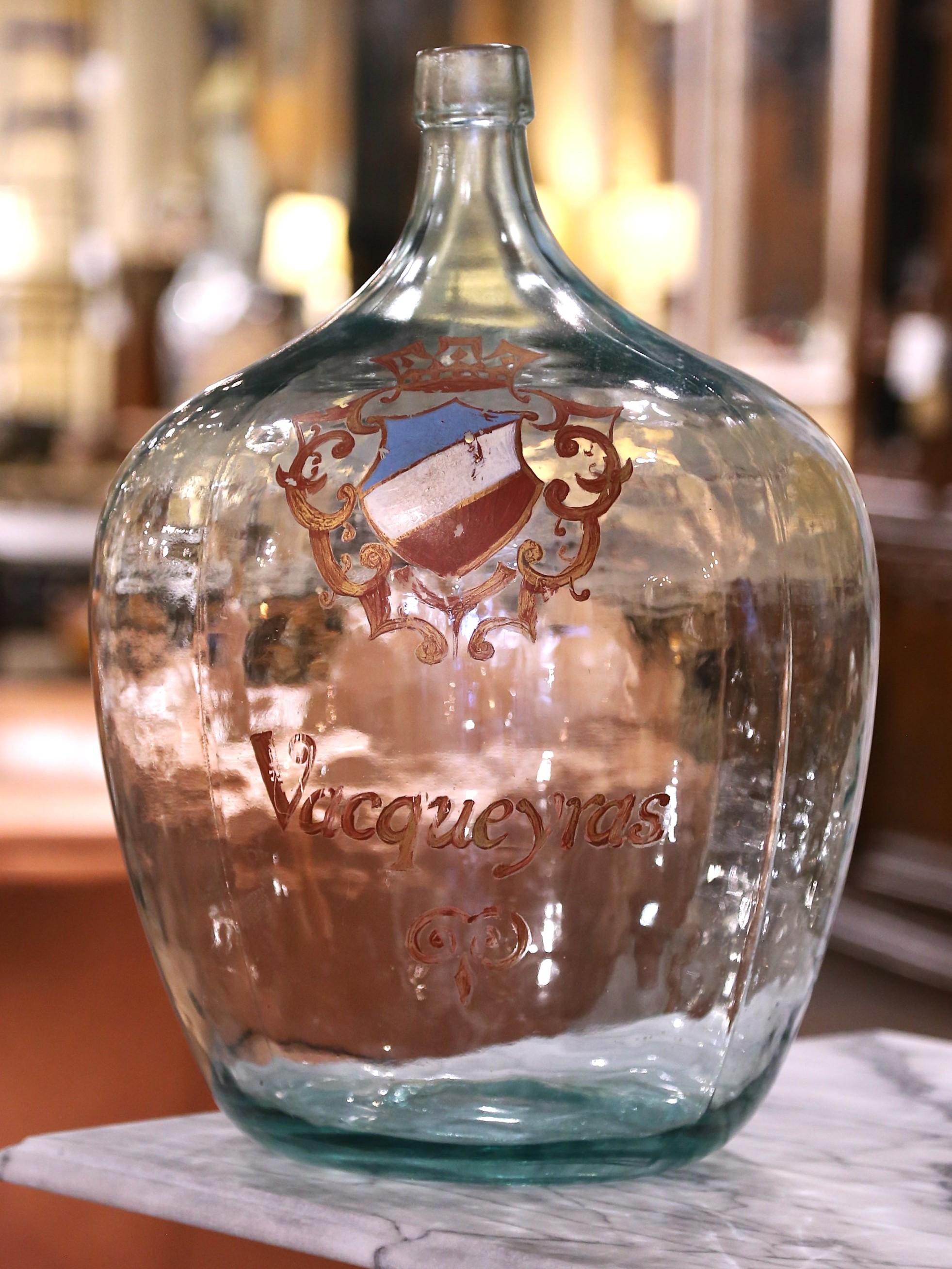 Contemporary French Hand Blown Demijohn Glass Bottle and Gilt with 