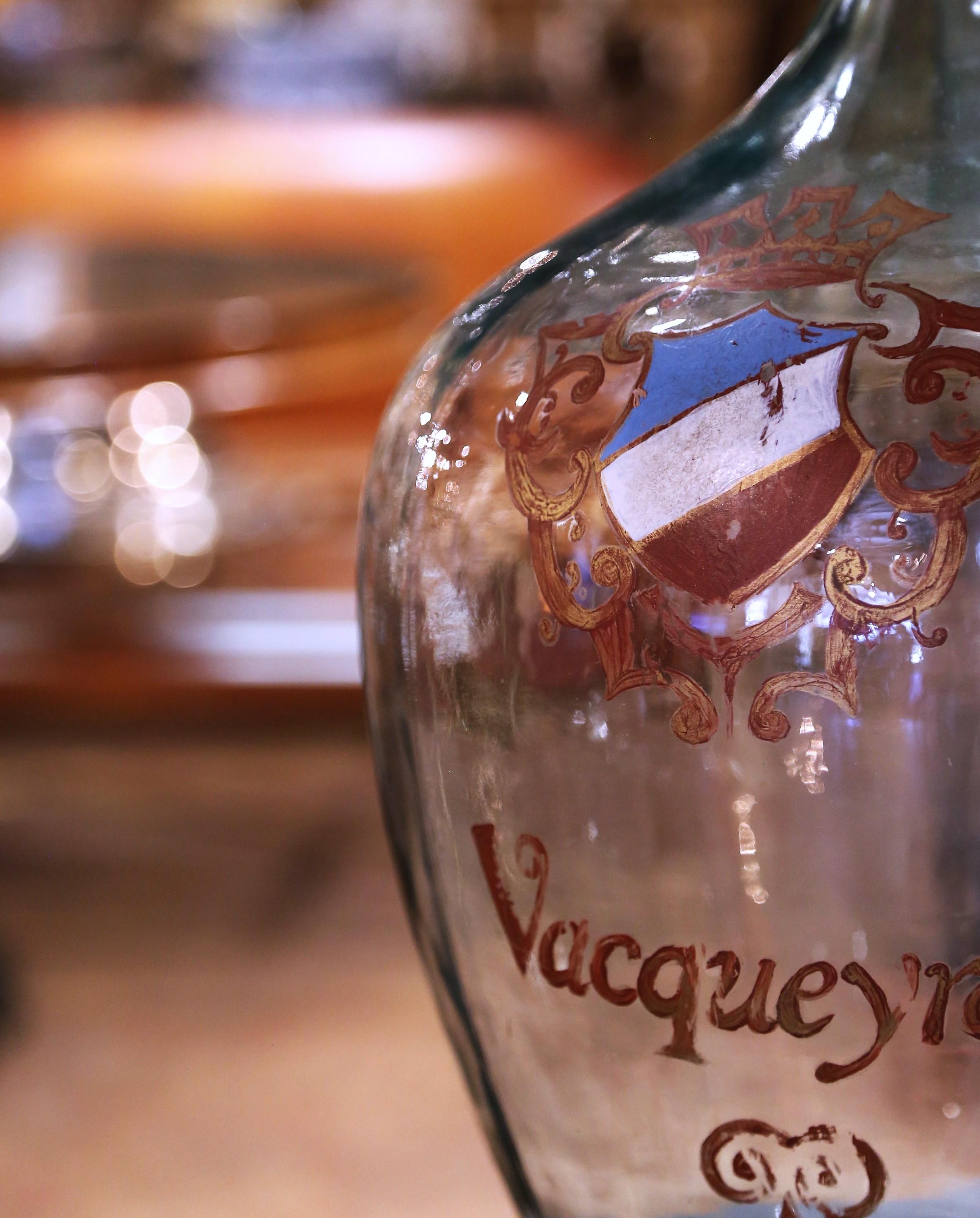 Blown Glass French Hand Blown Demijohn Glass Bottle and Gilt with 